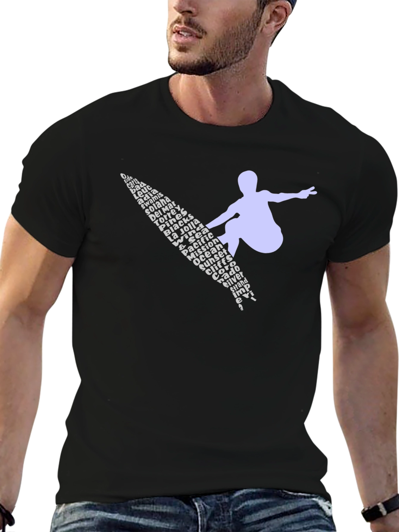 Surfer Word Art Graphic Tee - Black