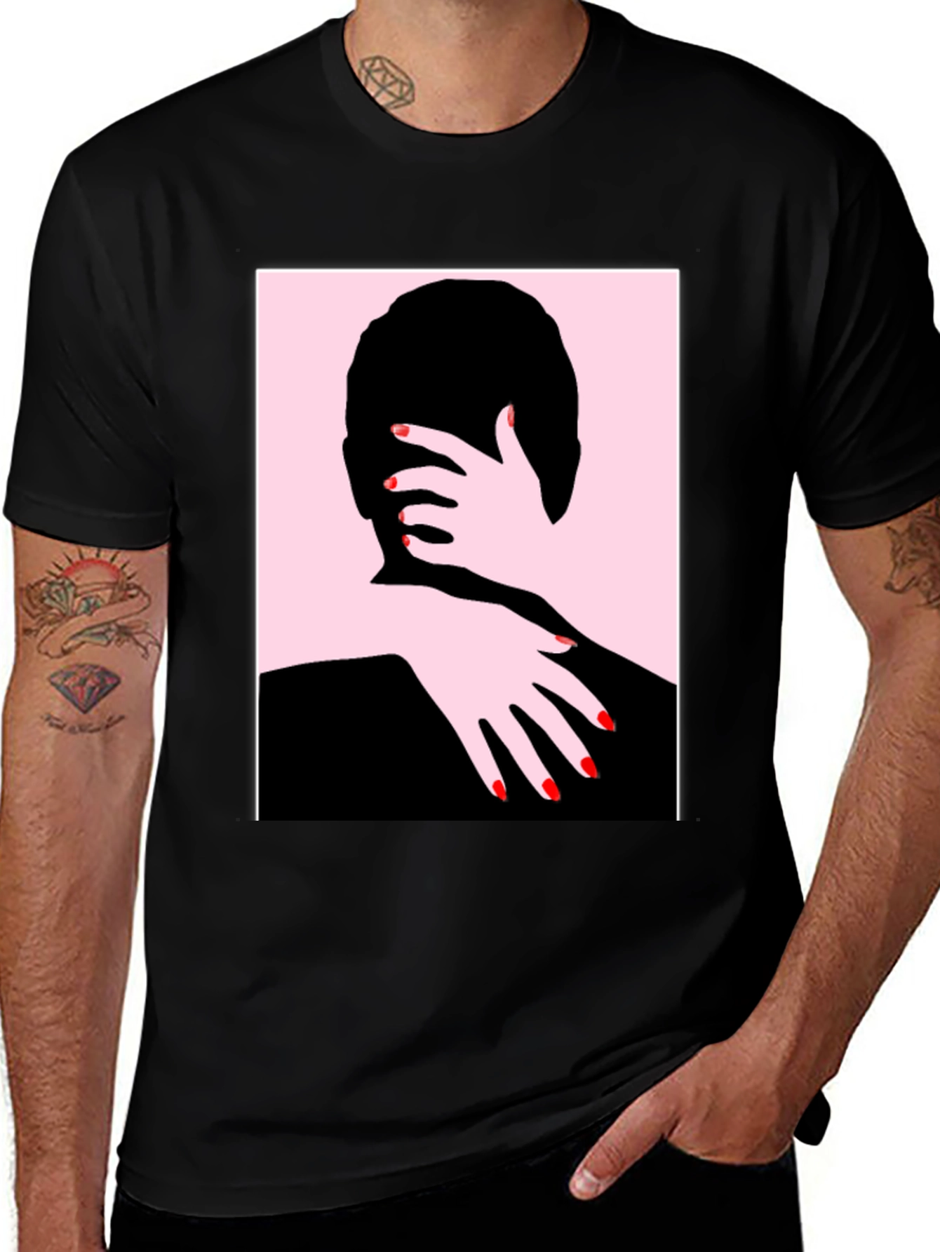 Abstract Embrace Graphic Tee - Black Cotton Shirt