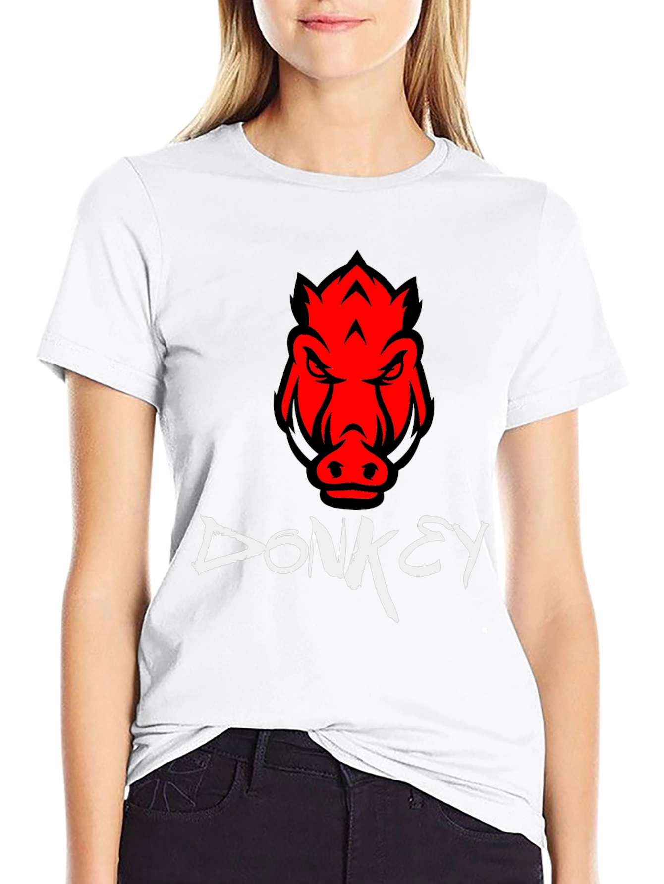 Mens Black Donkey T-Shirt with Red Boar Design