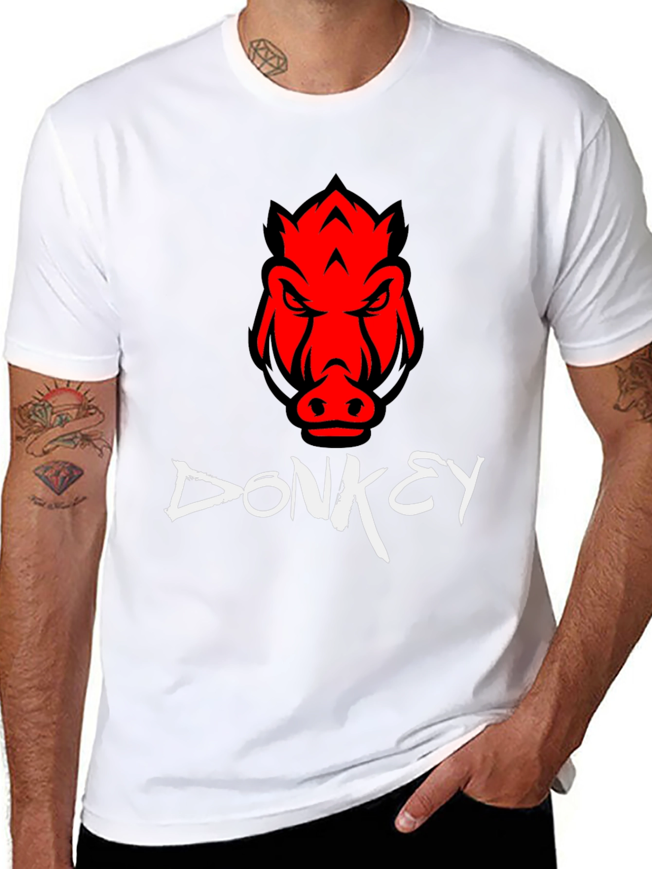 Mens Black Donkey T-Shirt with Red Boar Design