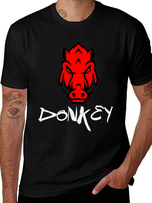 Mens Black Donkey T-Shirt with Red Boar Design