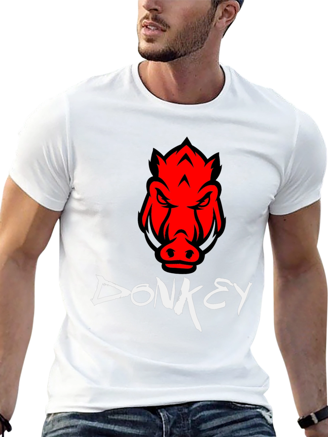 Mens Black Donkey T-Shirt with Red Boar Design