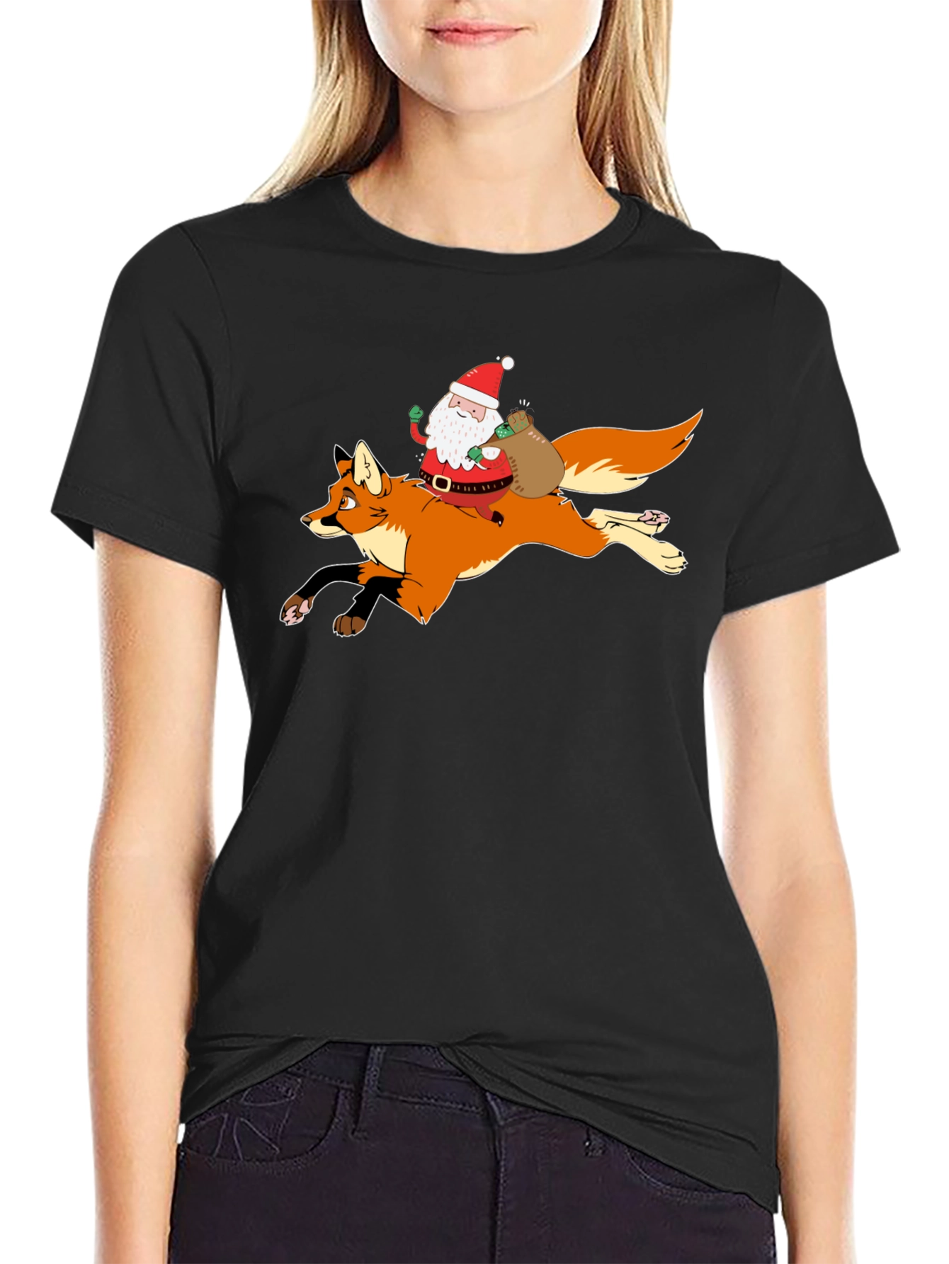Santa Riding Fox Black T-Shirt