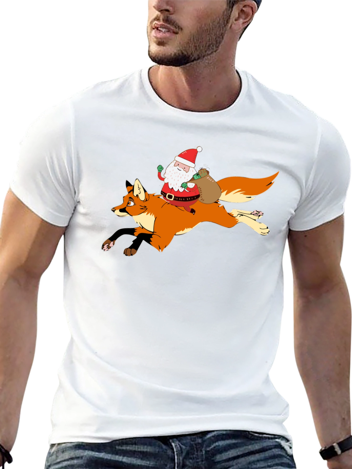 Santa Riding Fox Black T-Shirt