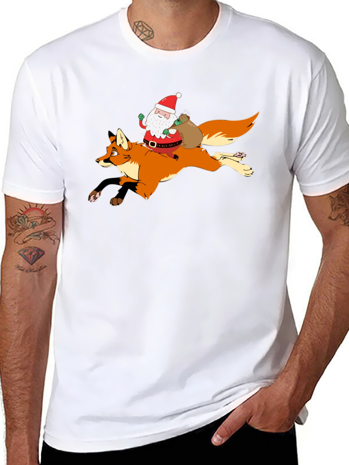 Santa Riding Fox Black T-Shirt