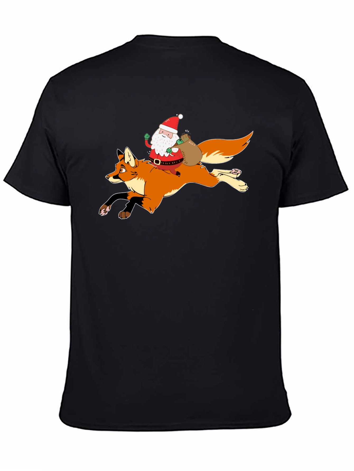 Santa Riding Fox Black T-Shirt