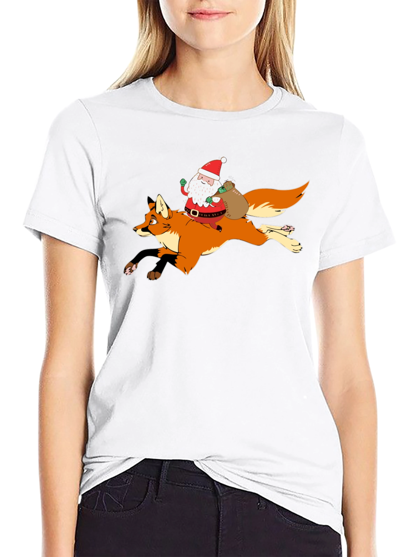 Santa Riding Fox Black T-Shirt