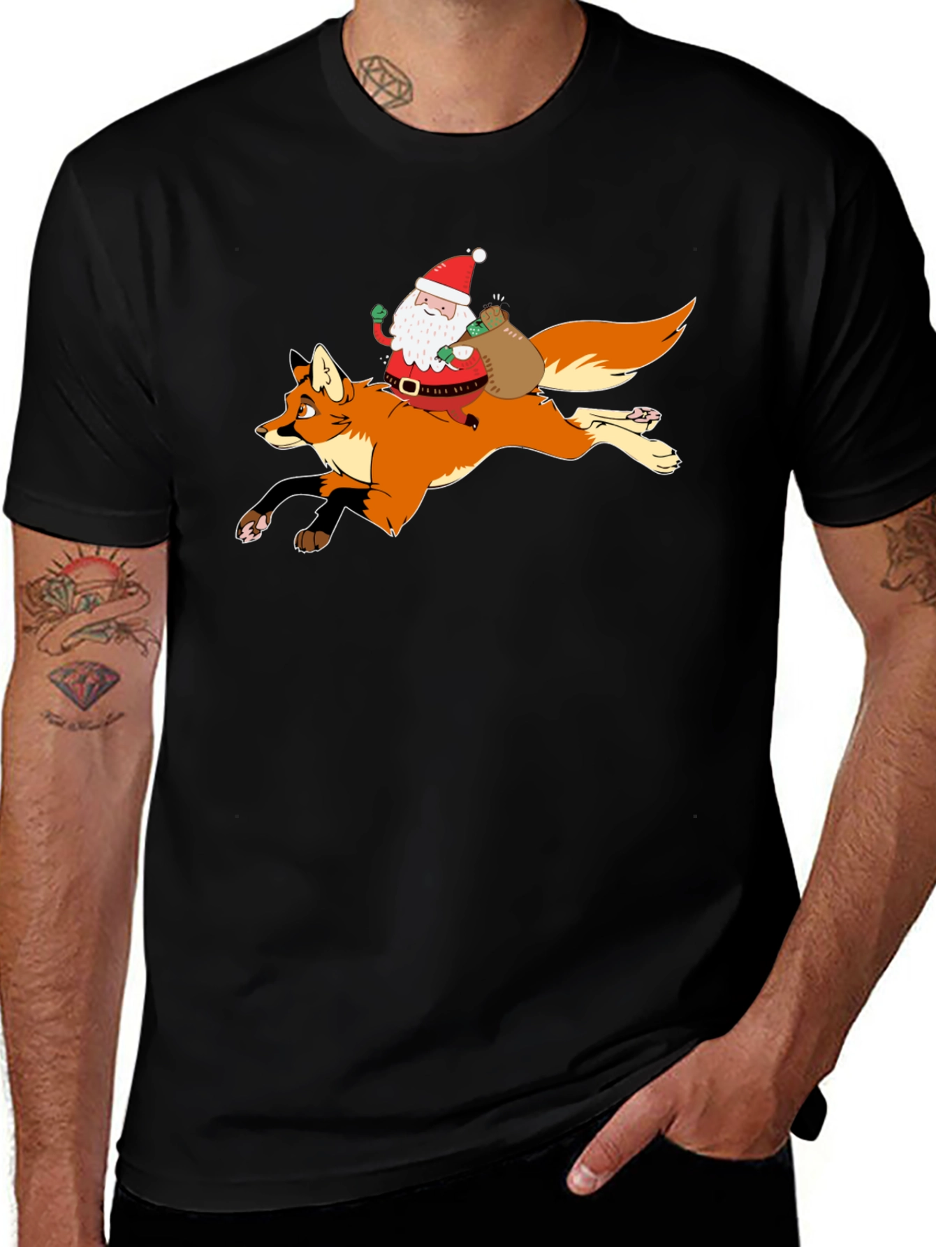 Santa Riding Fox Black T-Shirt