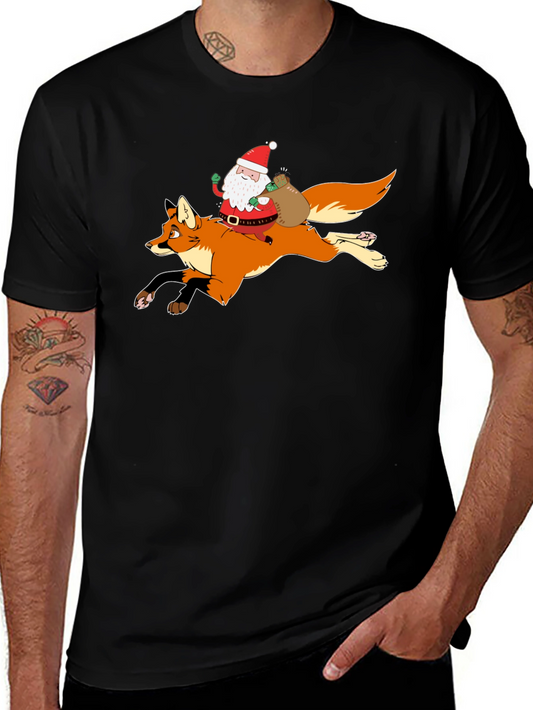 Santa Riding Fox Black T-Shirt