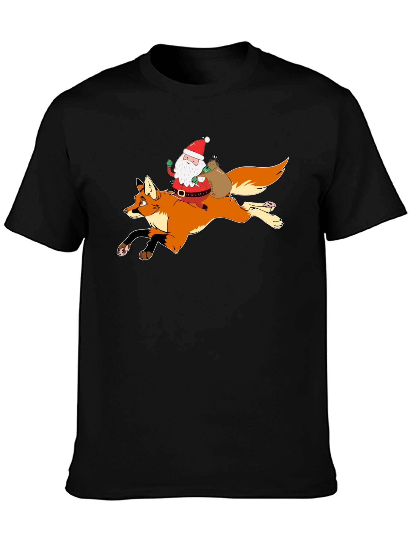 Santa Riding Fox Black T-Shirt