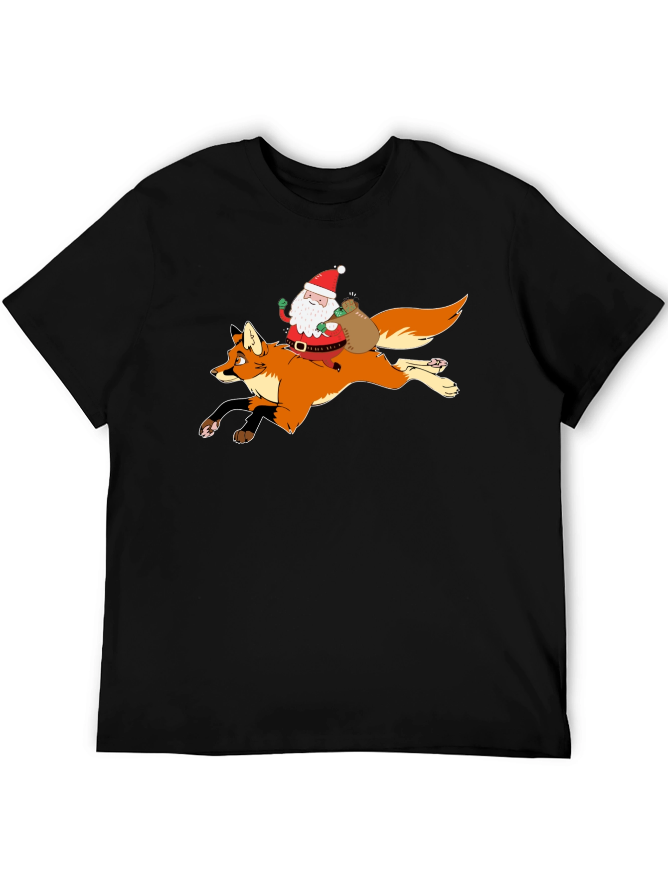 Santa Riding Fox Black T-Shirt