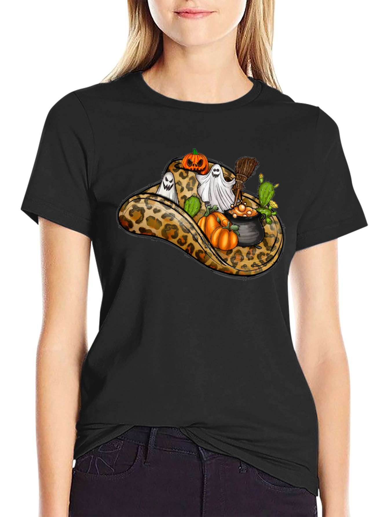Leopard Cowboy Hat Halloween T-Shirt
