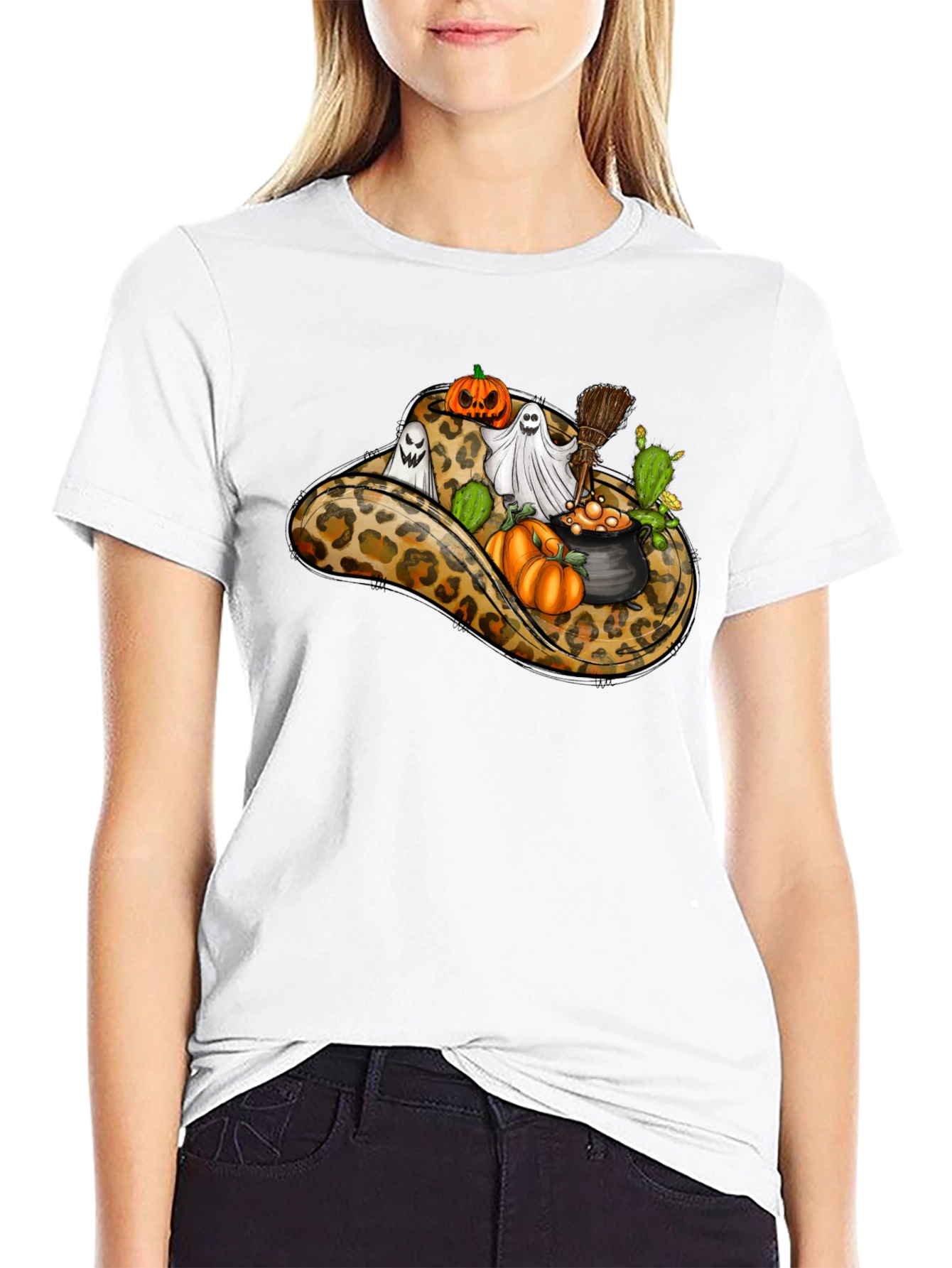 Leopard Cowboy Hat Halloween T-Shirt
