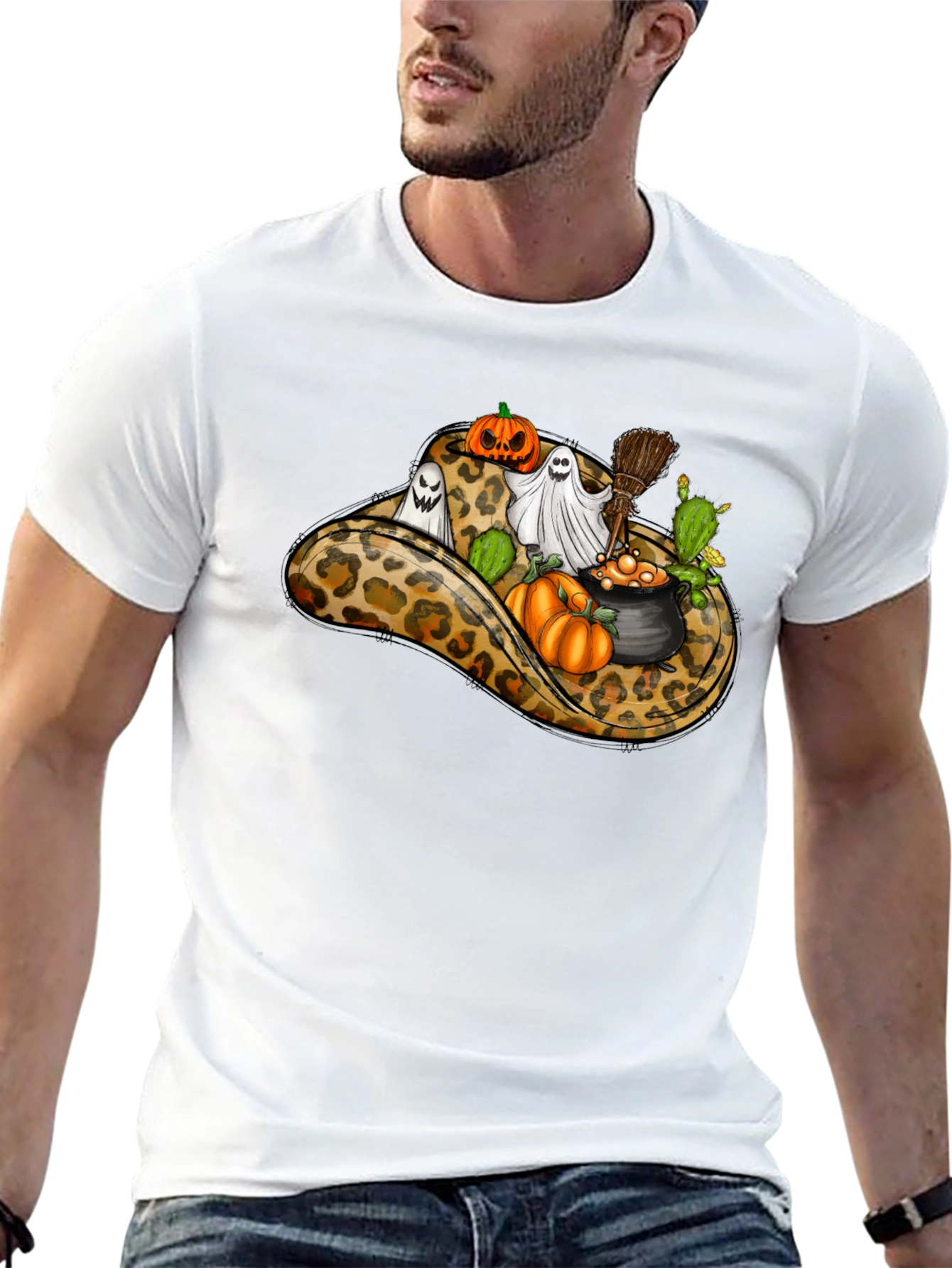 Leopard Cowboy Hat Halloween T-Shirt