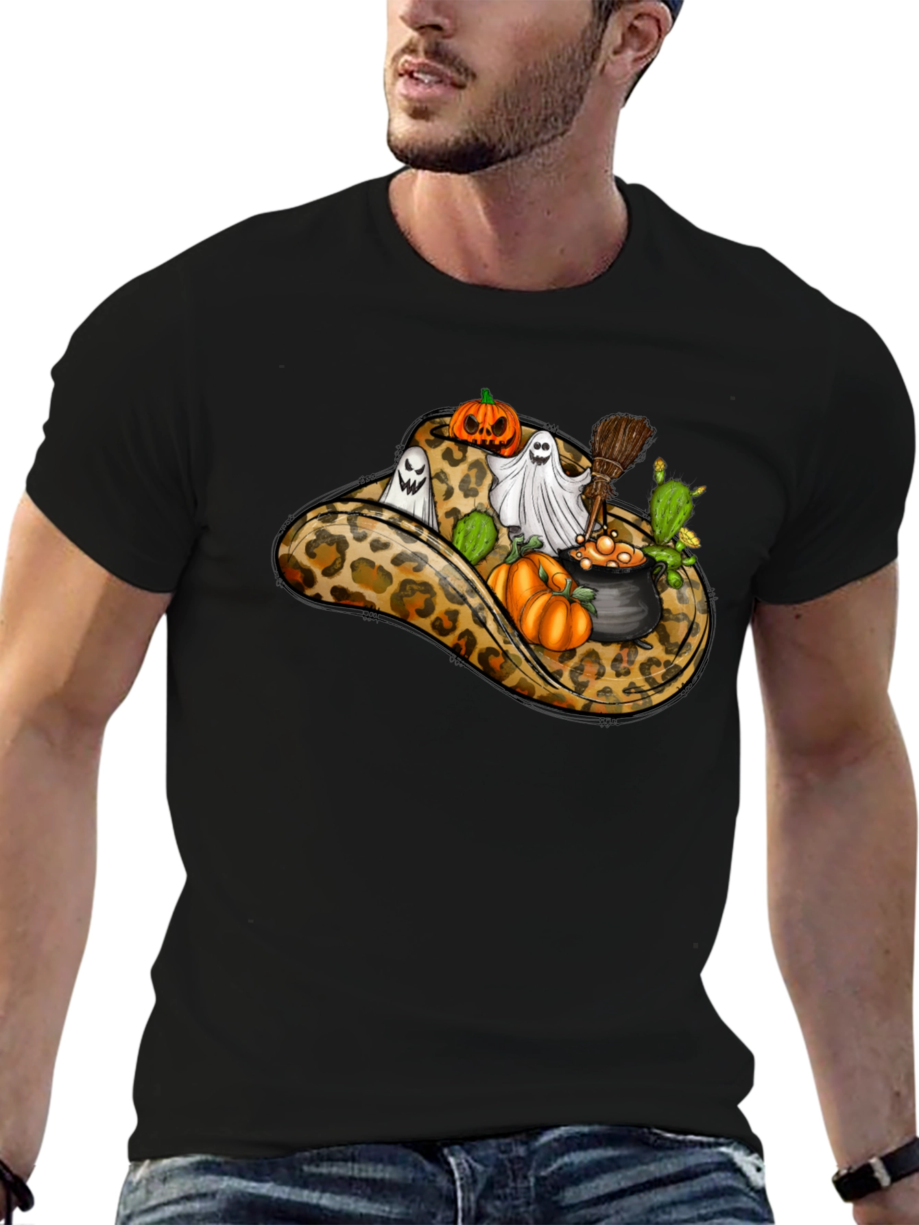 Leopard Cowboy Hat Halloween T-Shirt