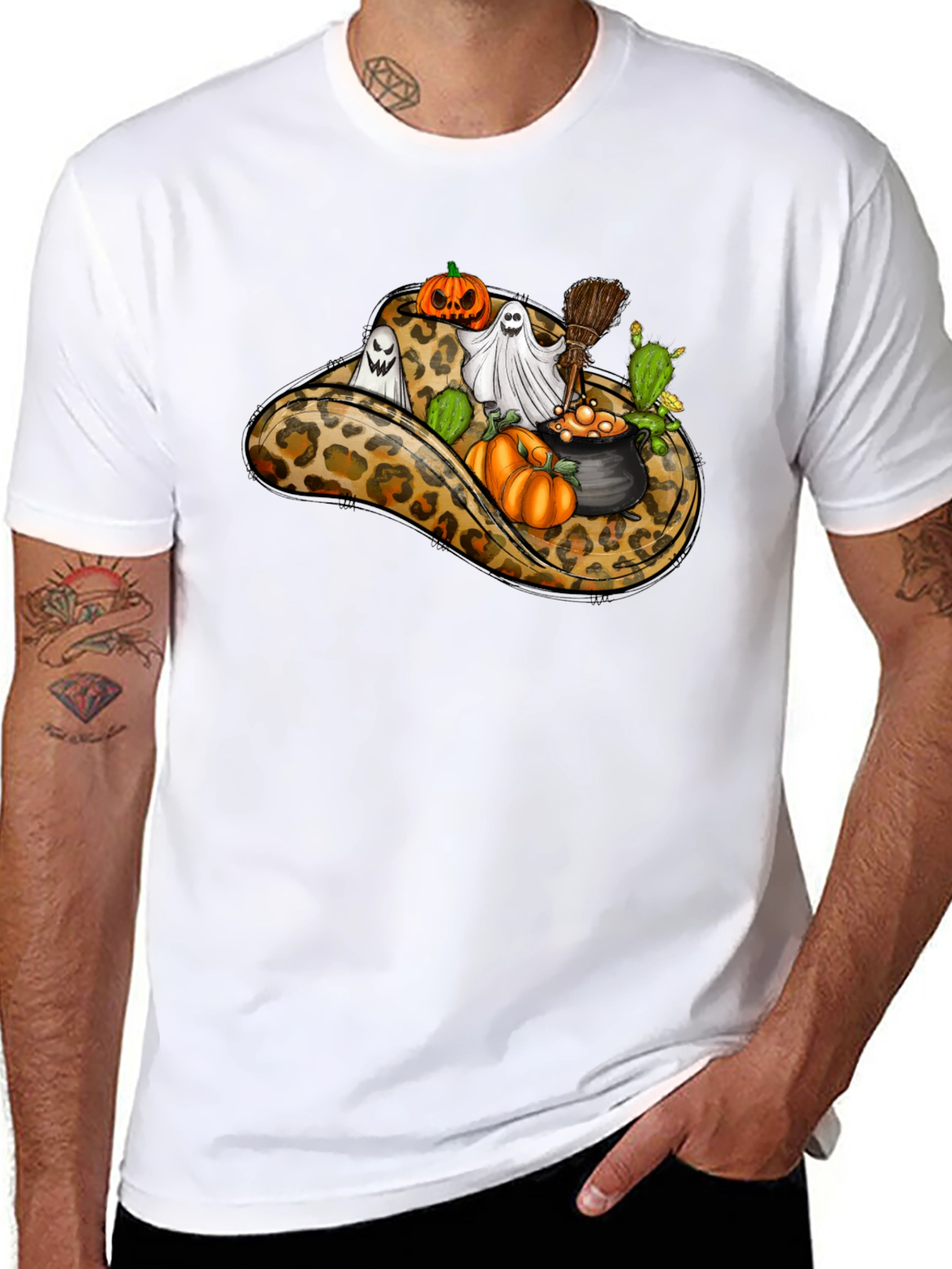 Leopard Cowboy Hat Halloween T-Shirt
