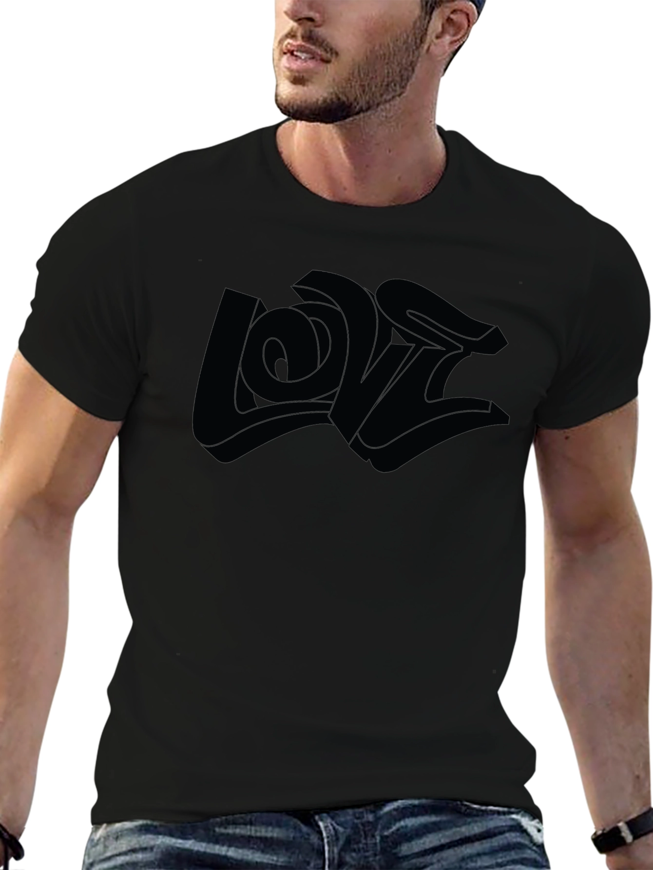 Monochrome Graphic Tee - 3D Love Design