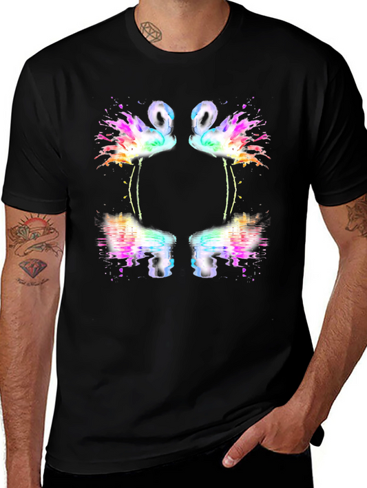 Flamingo Watercolor Graphic Tee - Trendy Mens Shirt