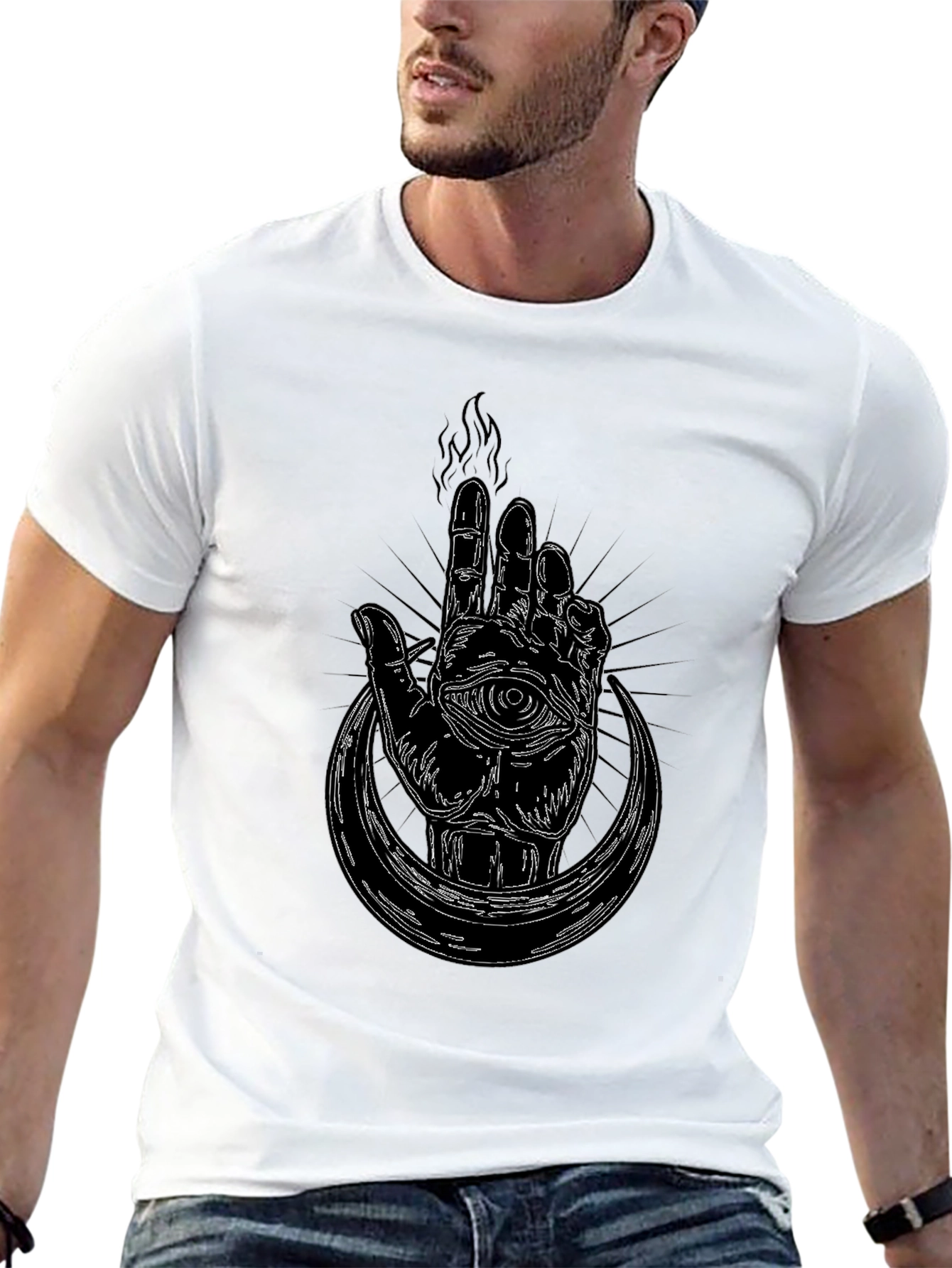 Mystic Hand Graphic Tee - Black Cotton T-Shirt