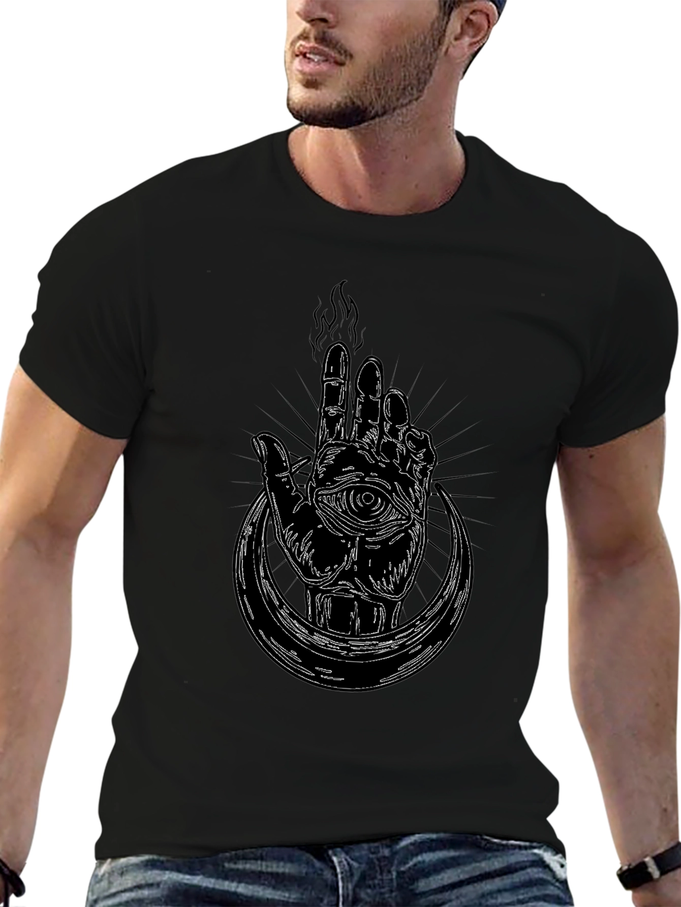 Mystic Hand Graphic Tee - Black Cotton T-Shirt