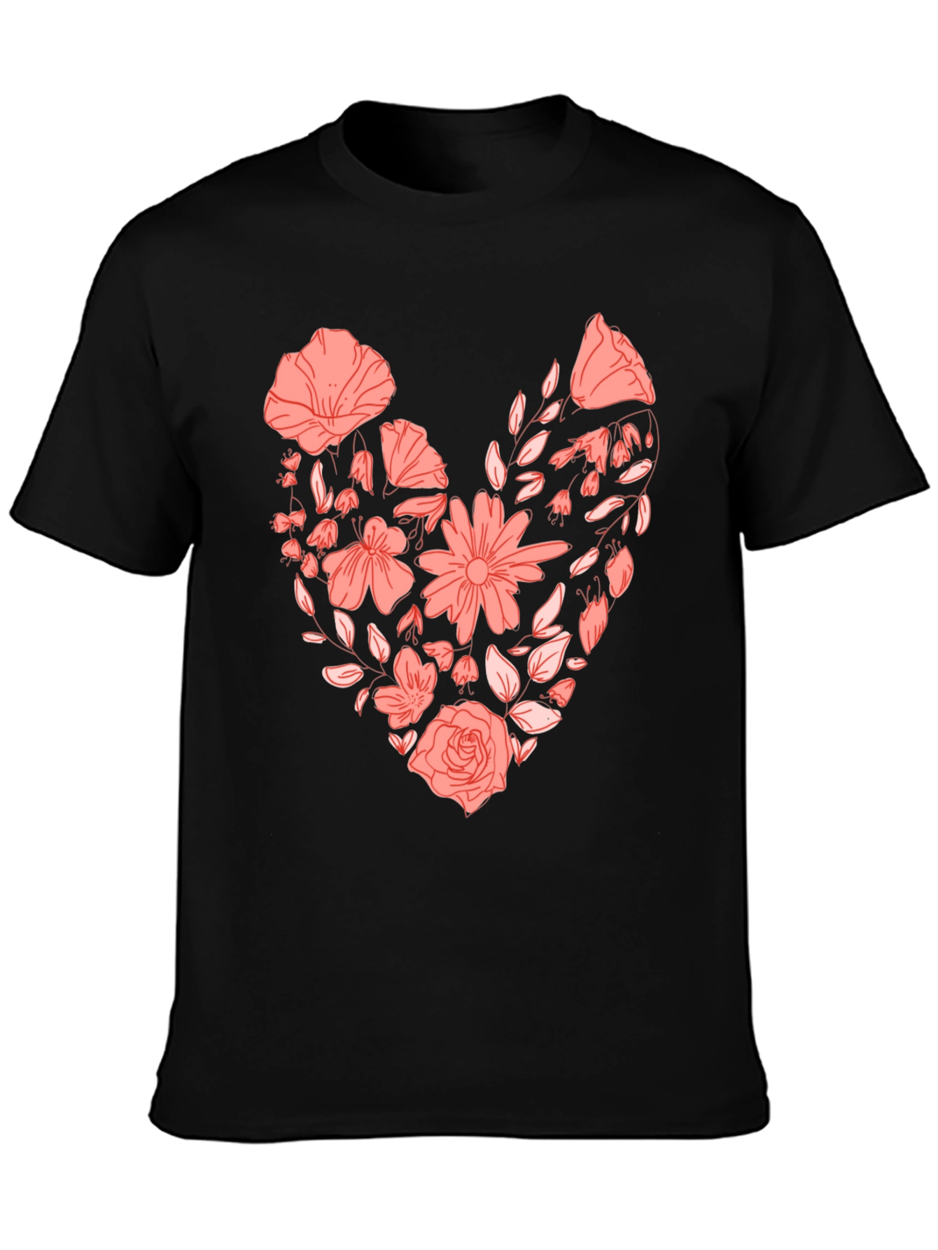 Floral Heart Graphic Tee - Black