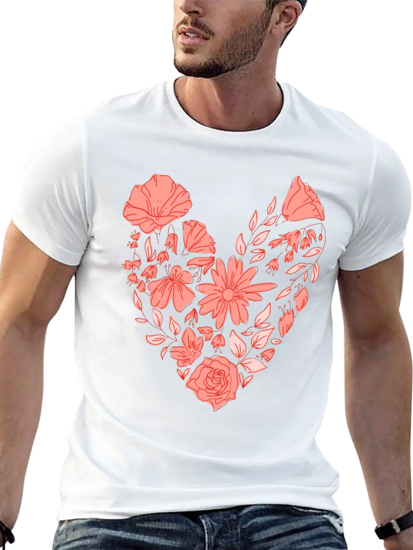 Floral Heart Graphic Tee - Black
