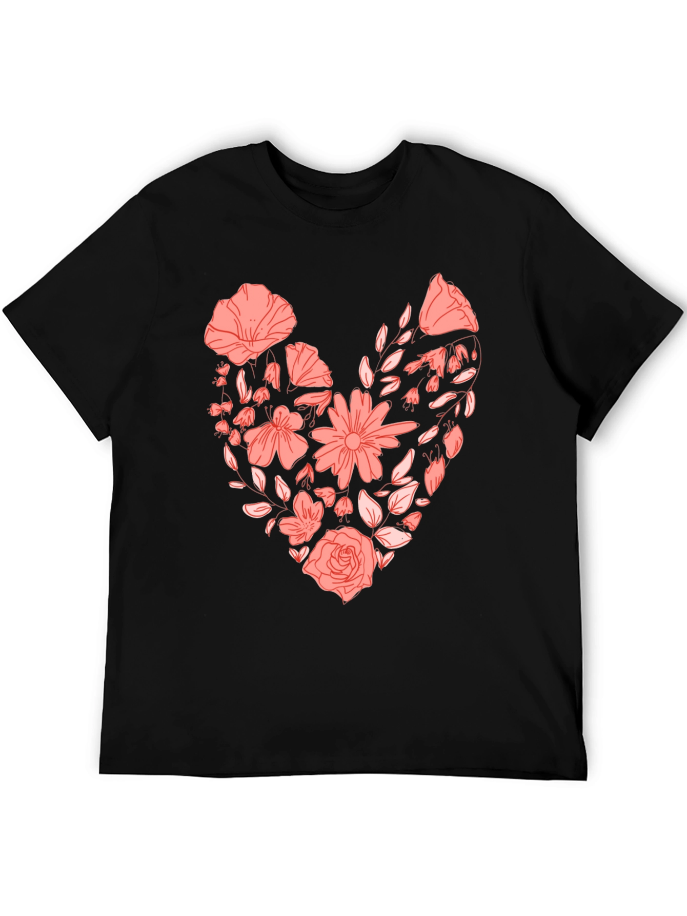 Floral Heart Graphic Tee - Black