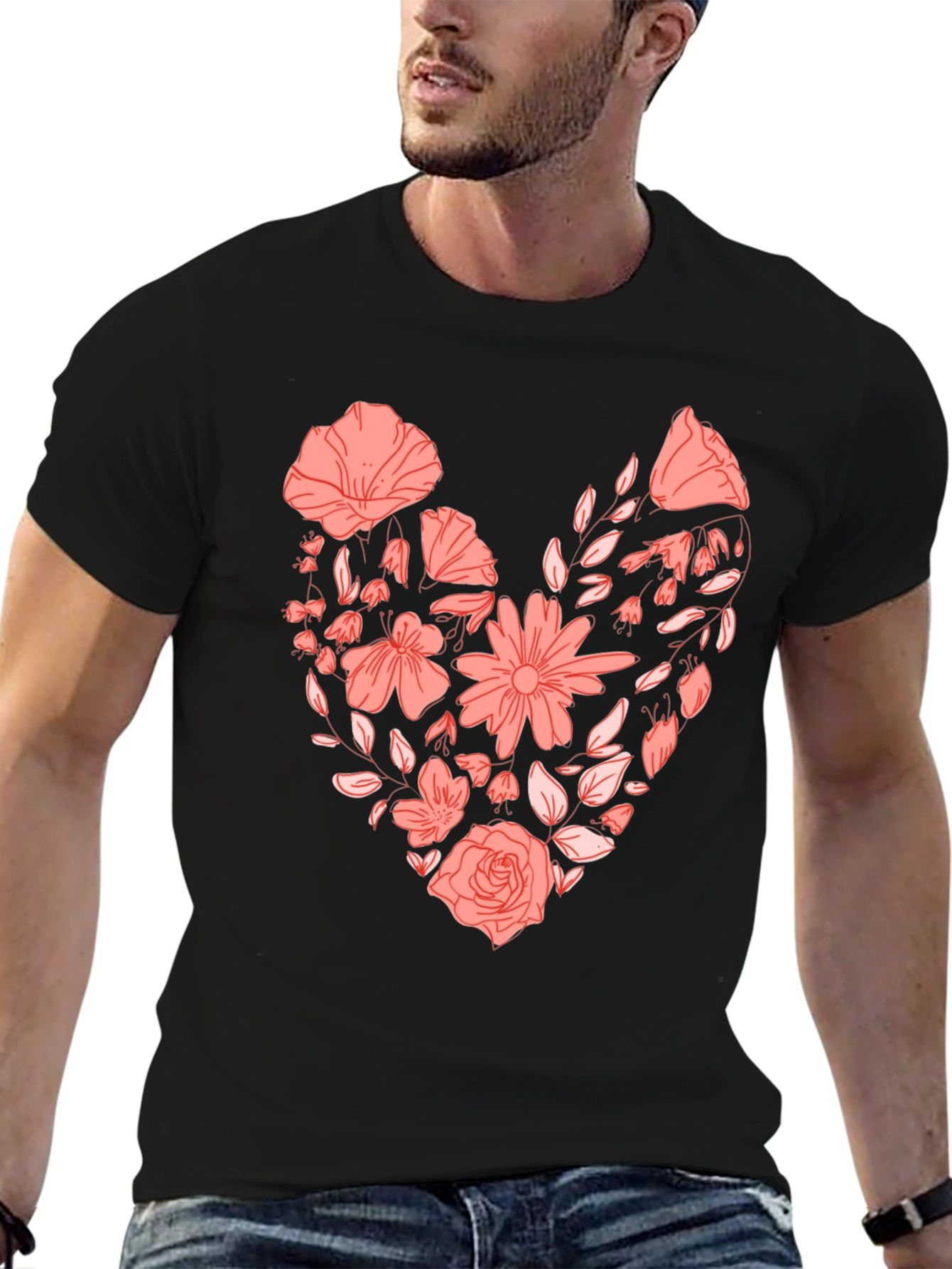 Floral Heart Graphic Tee - Black