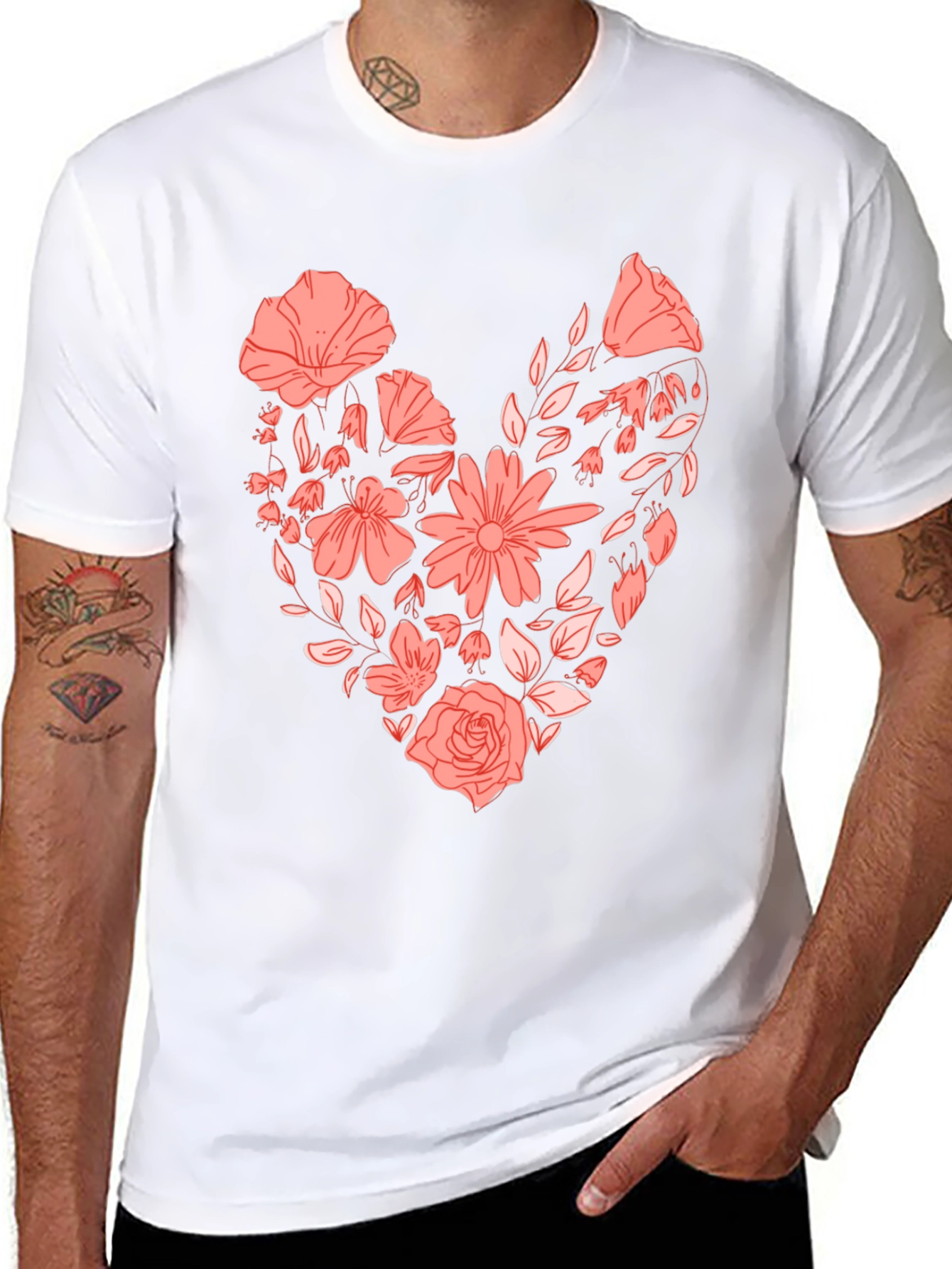 Floral Heart Graphic Tee - Black