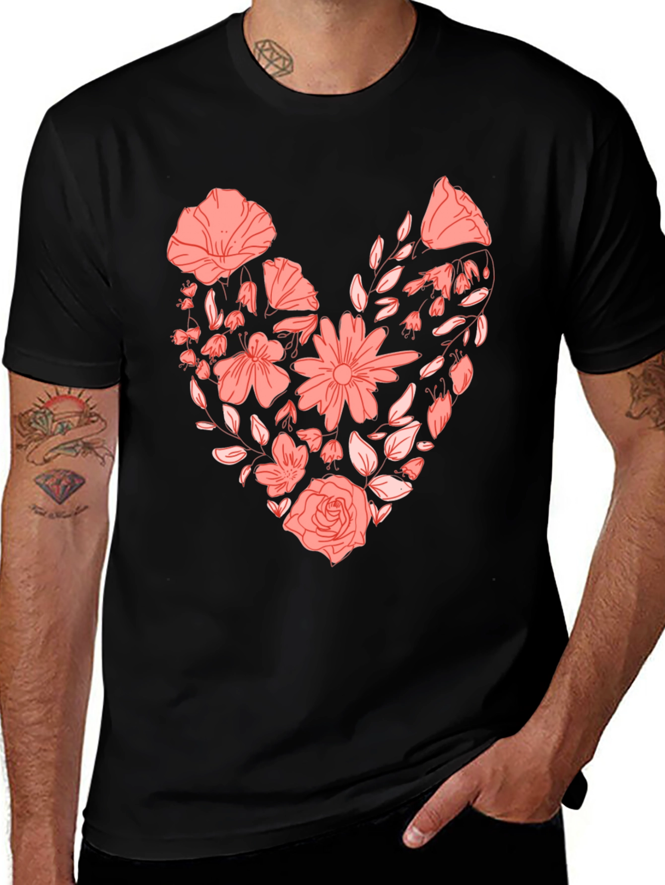 Floral Heart Graphic Tee - Black