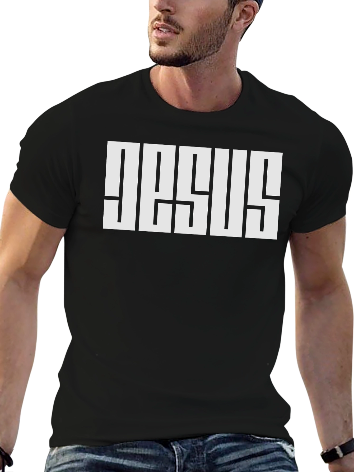 Bold JESUS Graphic Tee - Black Cotton Blend T-Shirt