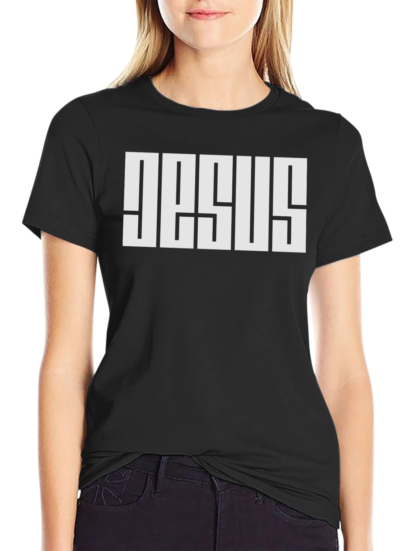 Bold JESUS Graphic Tee - Black Cotton Blend T-Shirt