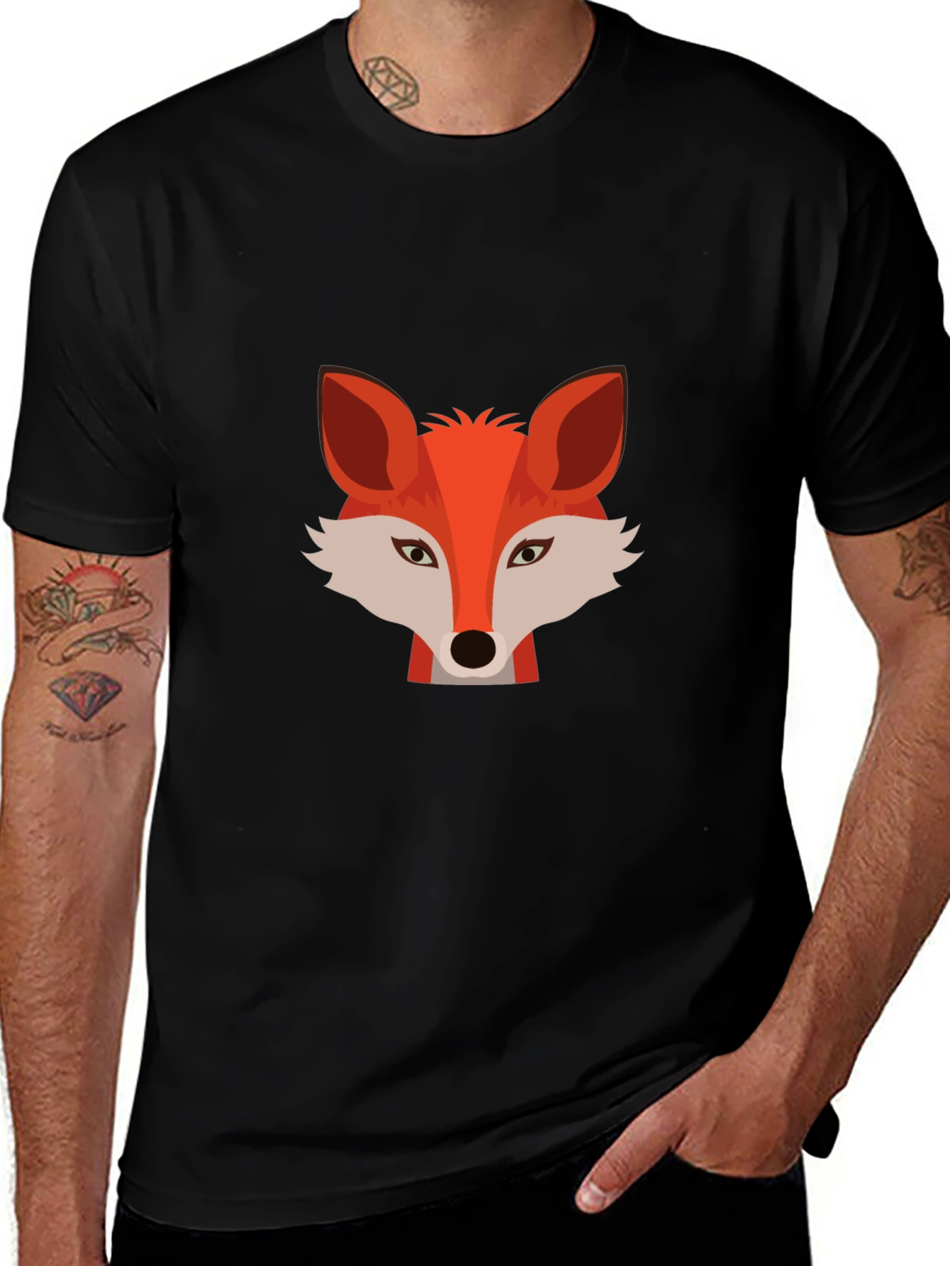 Stylish Fox Graphic Black T-Shirt