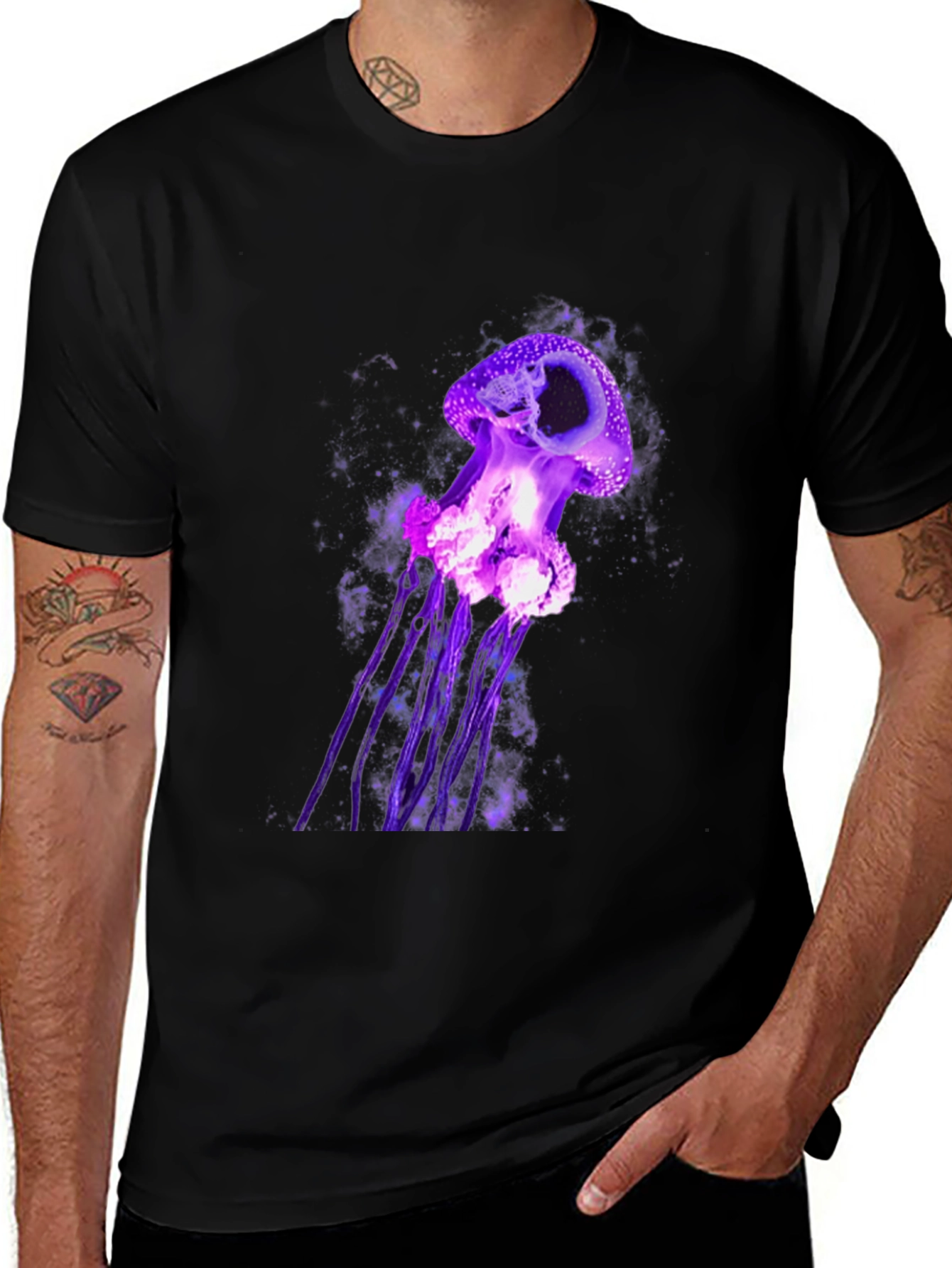 Purple Jellyfish Graphic Tee - Mens Black T-Shirt