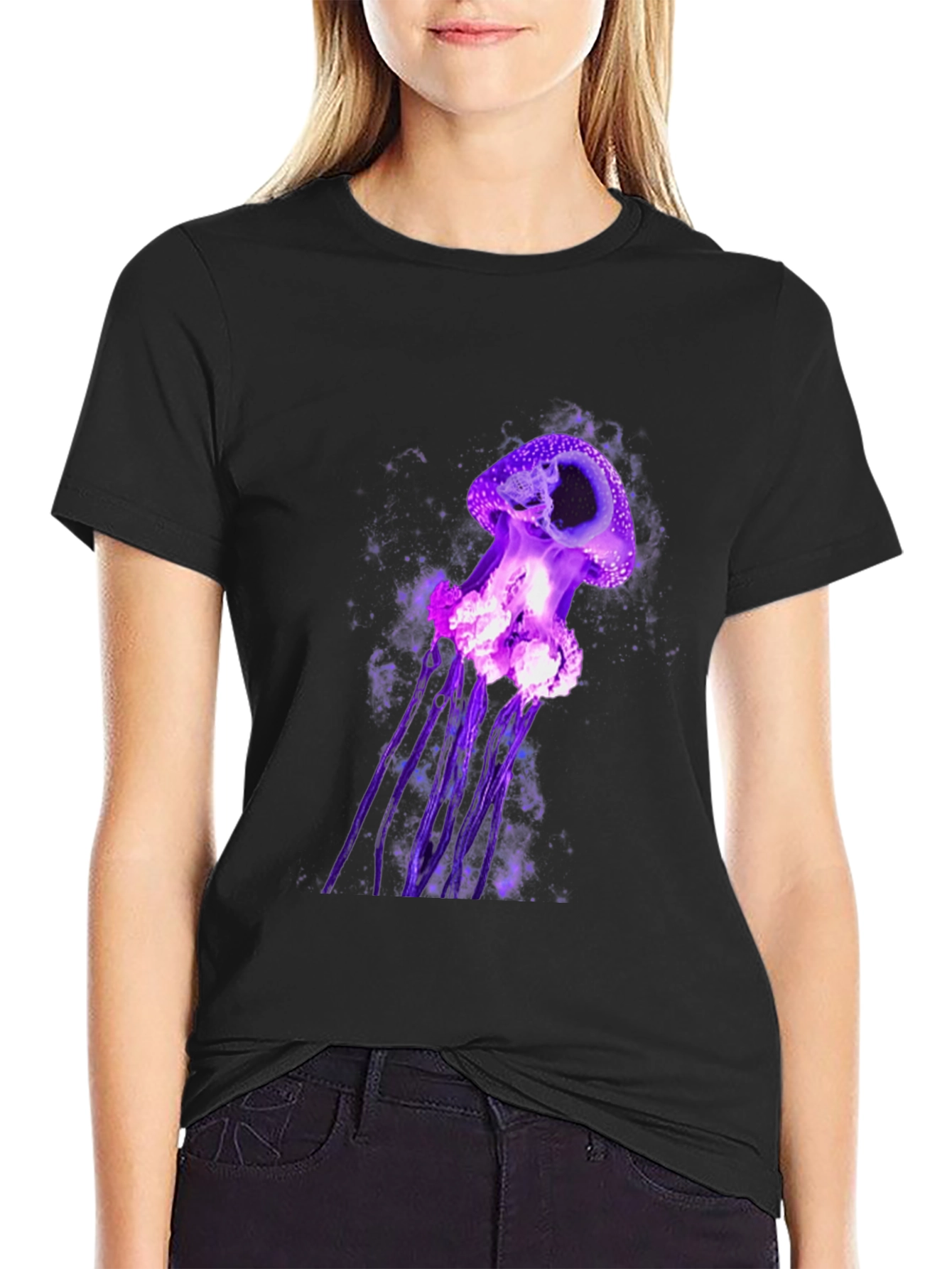 Purple Jellyfish Graphic Tee - Mens Black T-Shirt