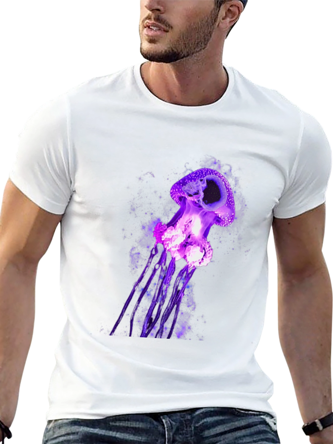 Purple Jellyfish Graphic Tee - Mens Black T-Shirt