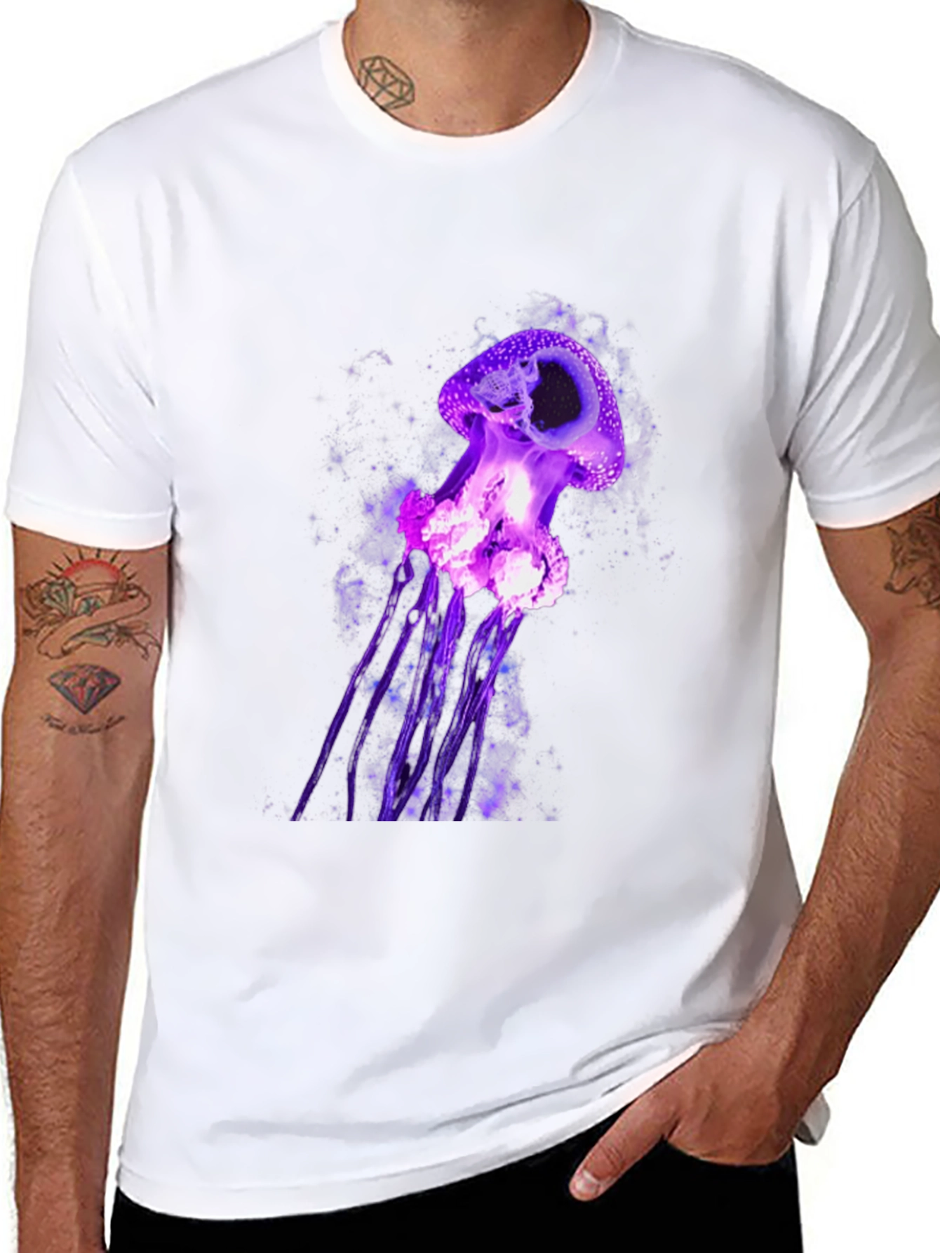 Purple Jellyfish Graphic Tee - Mens Black T-Shirt