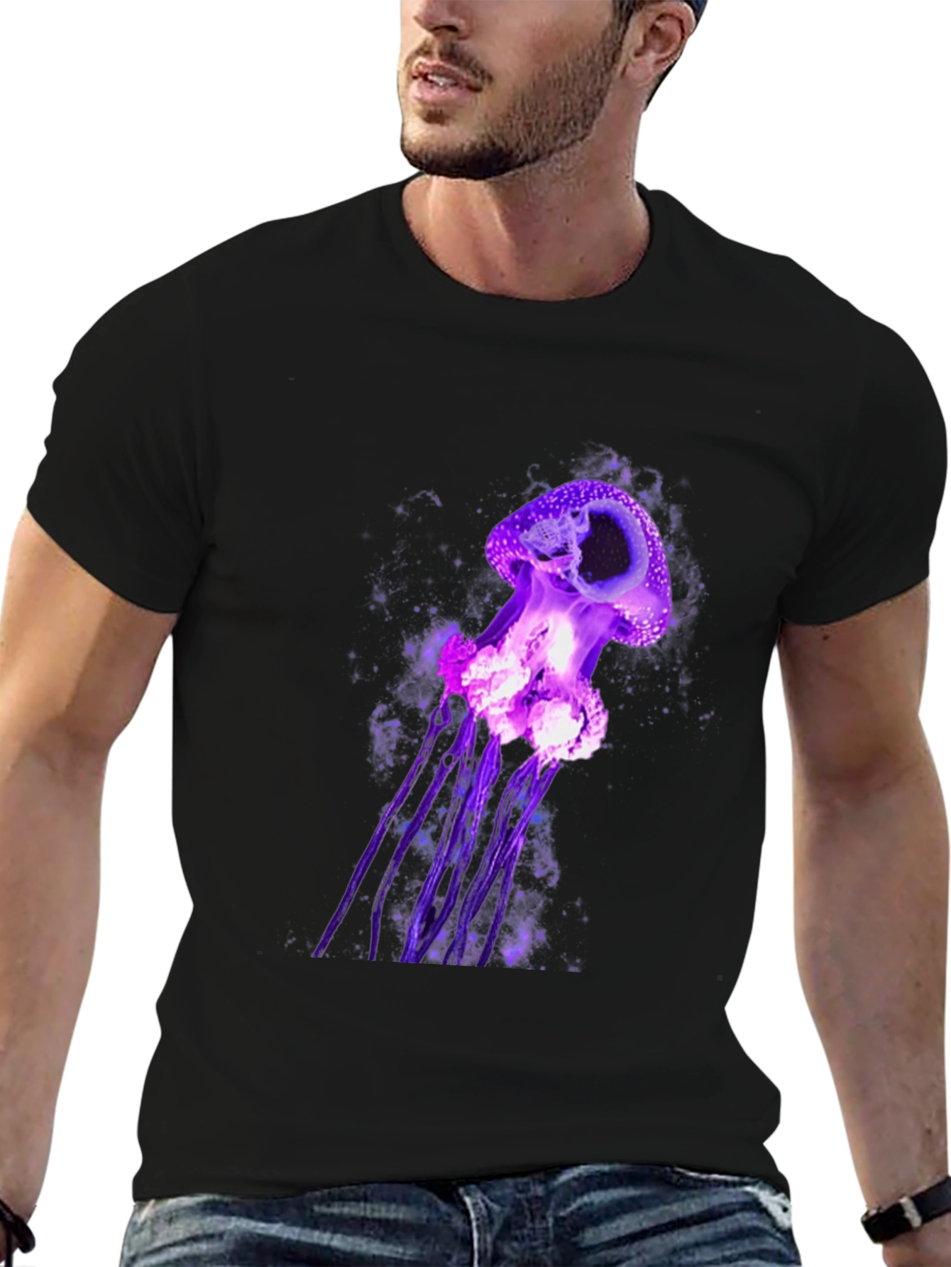 Purple Jellyfish Graphic Tee - Mens Black T-Shirt