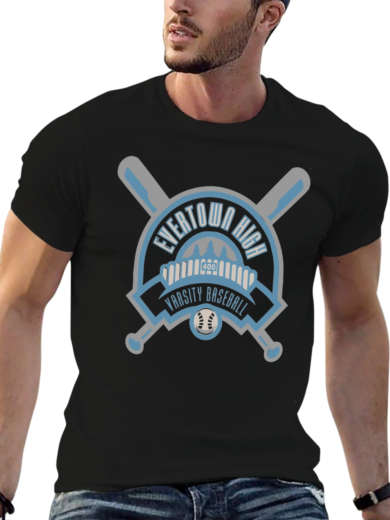 Evertown High Varsity Baseball Black T-Shirt