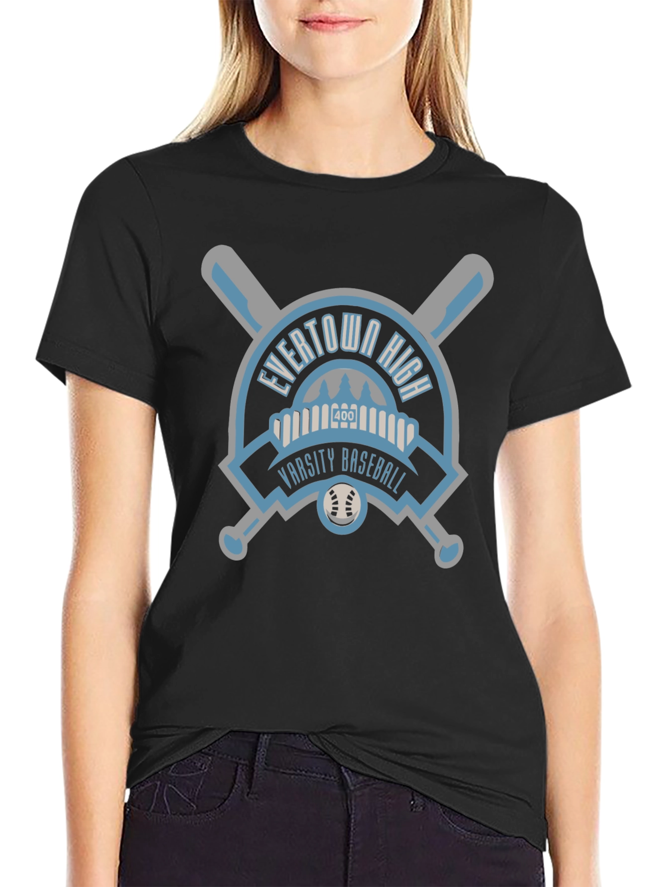 Evertown High Varsity Baseball Black T-Shirt