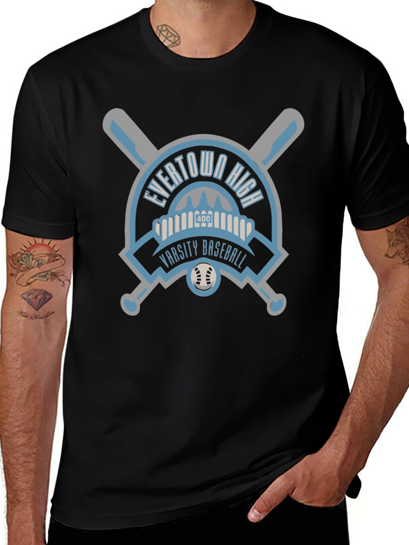 Evertown High Varsity Baseball Black T-Shirt