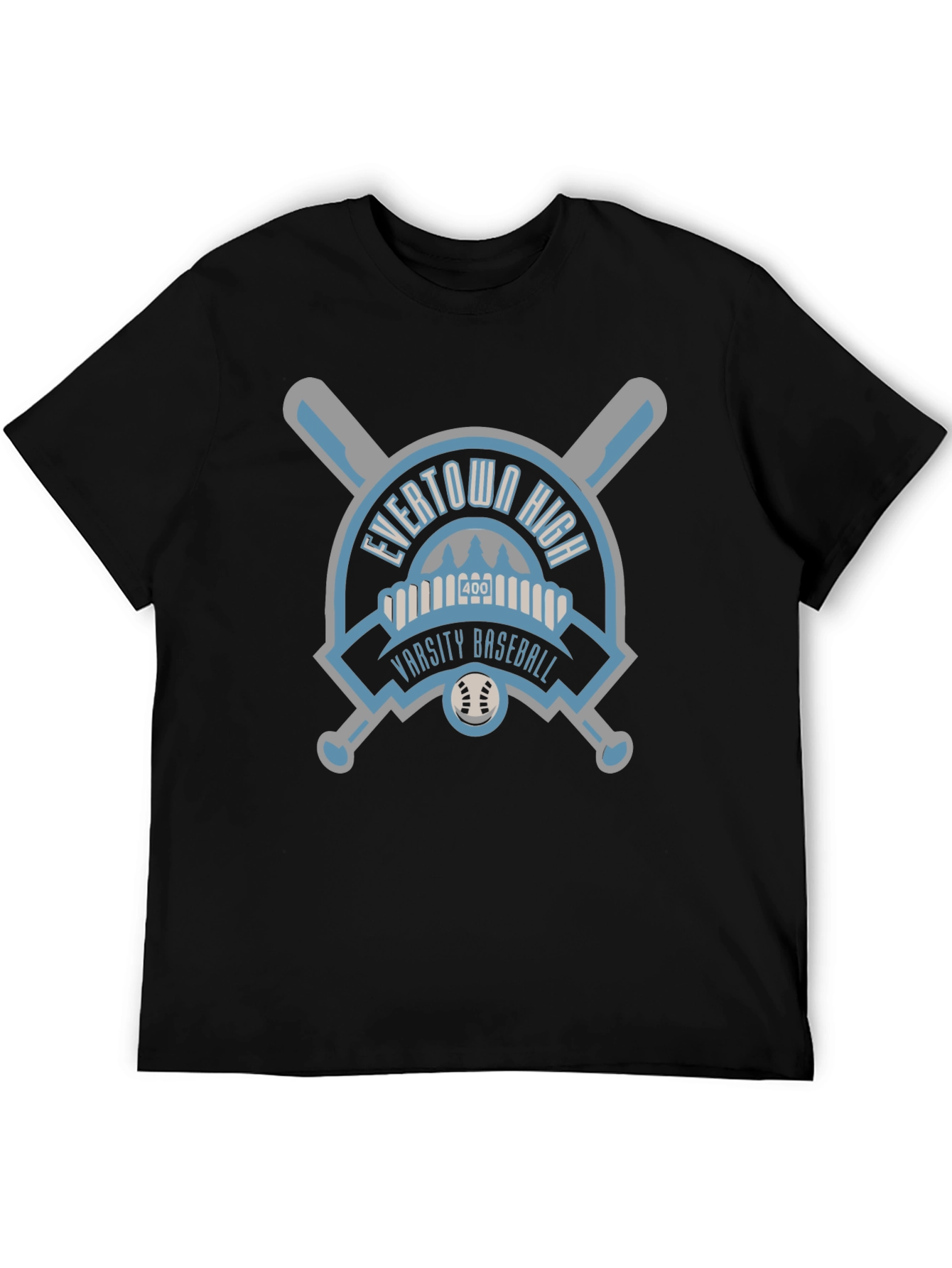 Evertown High Varsity Baseball Black T-Shirt