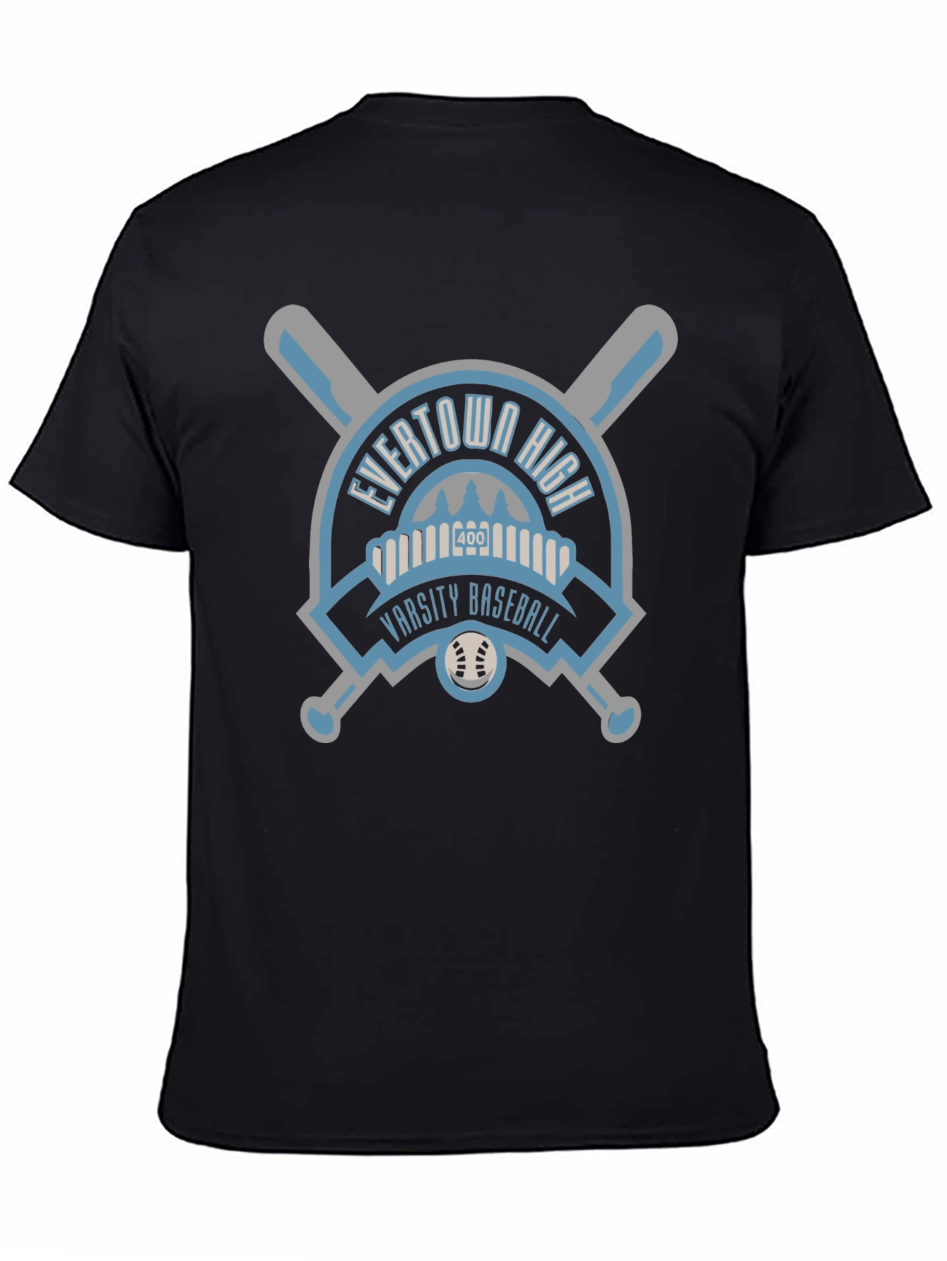 Evertown High Varsity Baseball Black T-Shirt