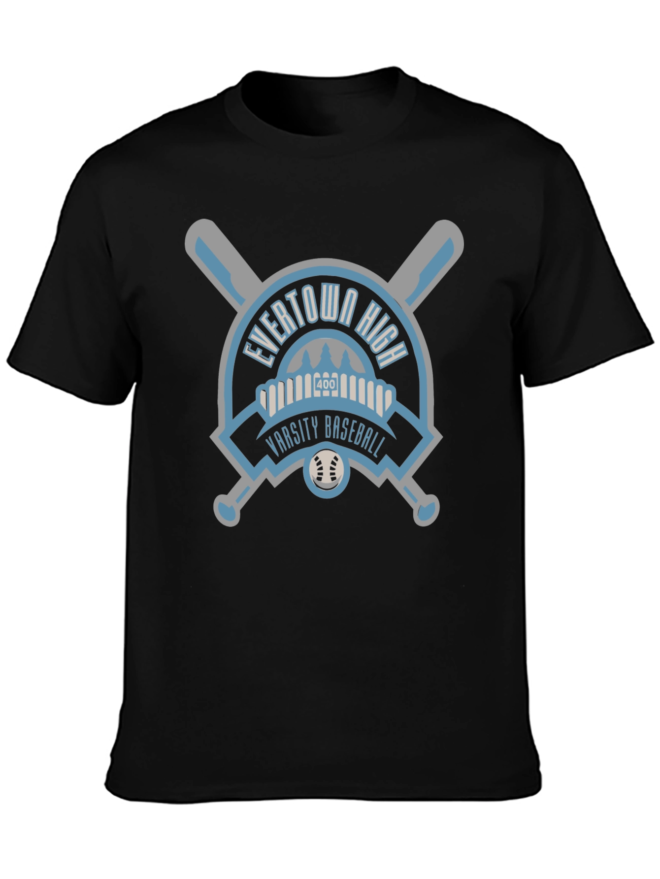Evertown High Varsity Baseball Black T-Shirt