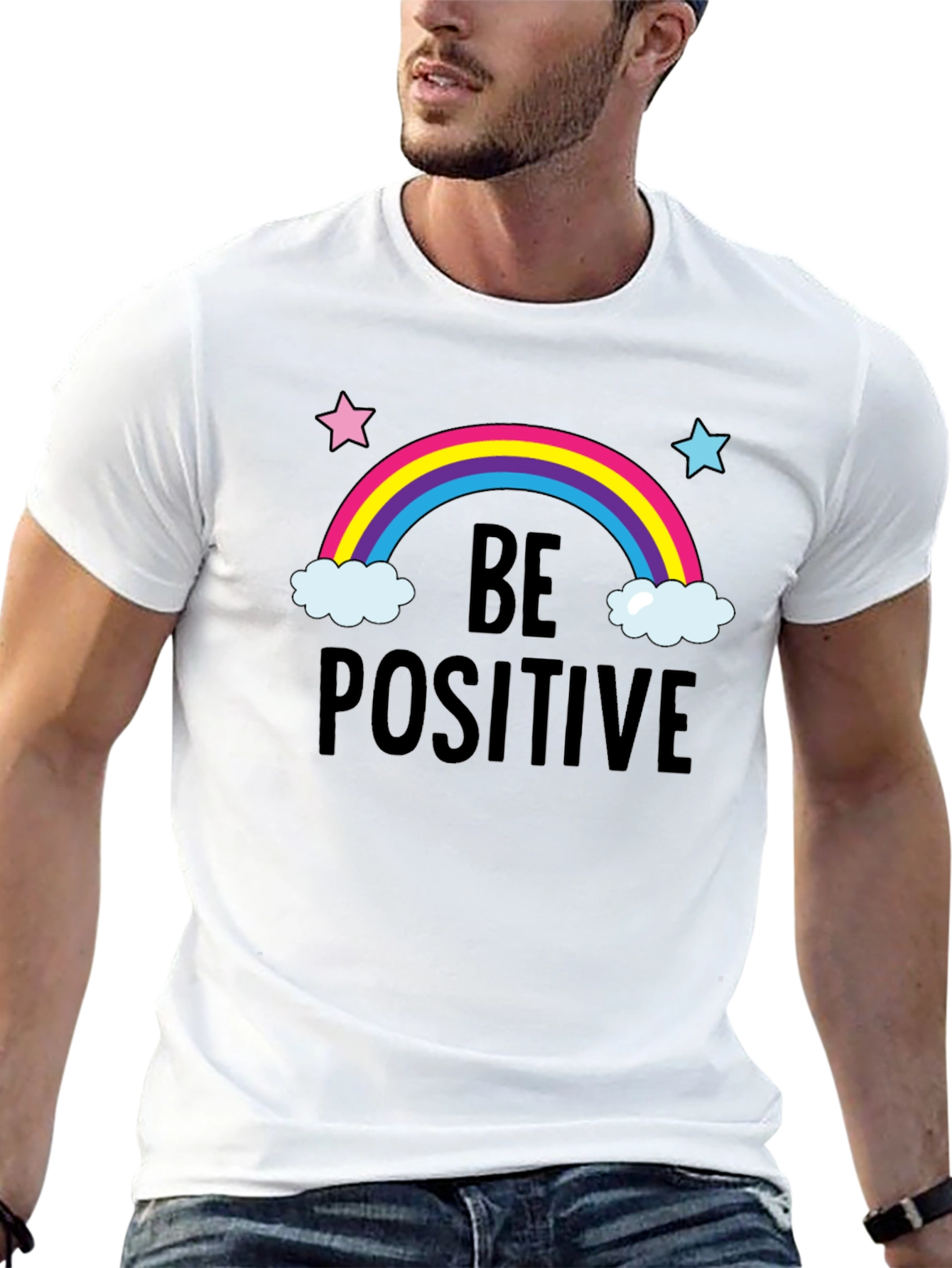 Be Positive Rainbow Graphic Tee - Comfort Fit