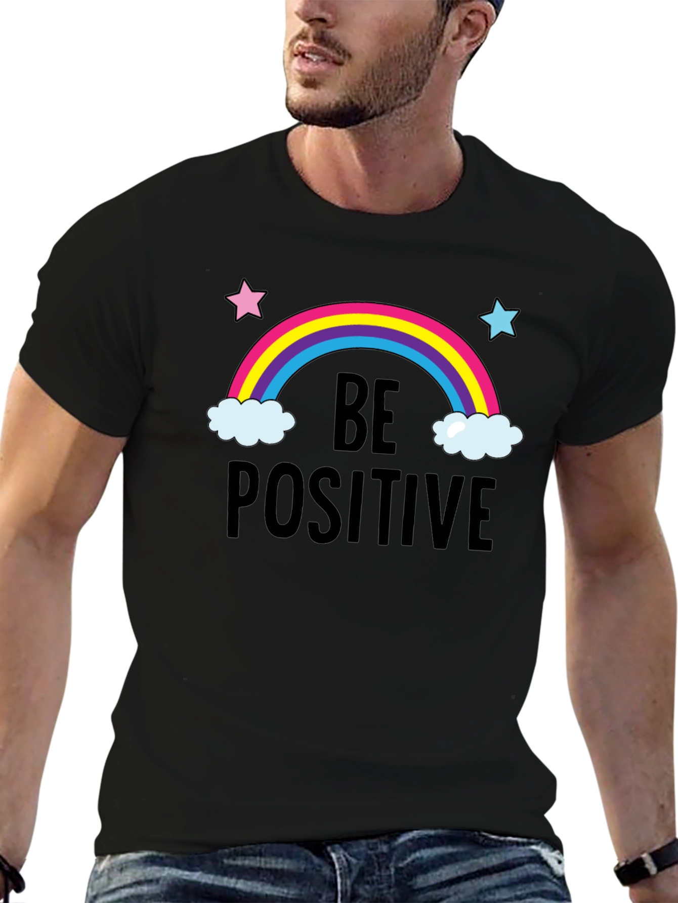 Be Positive Rainbow Graphic Tee - Comfort Fit