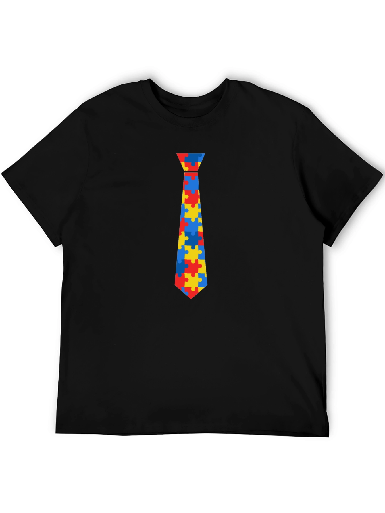 Autism Awareness Puzzle Tie Graphic Tee - Black