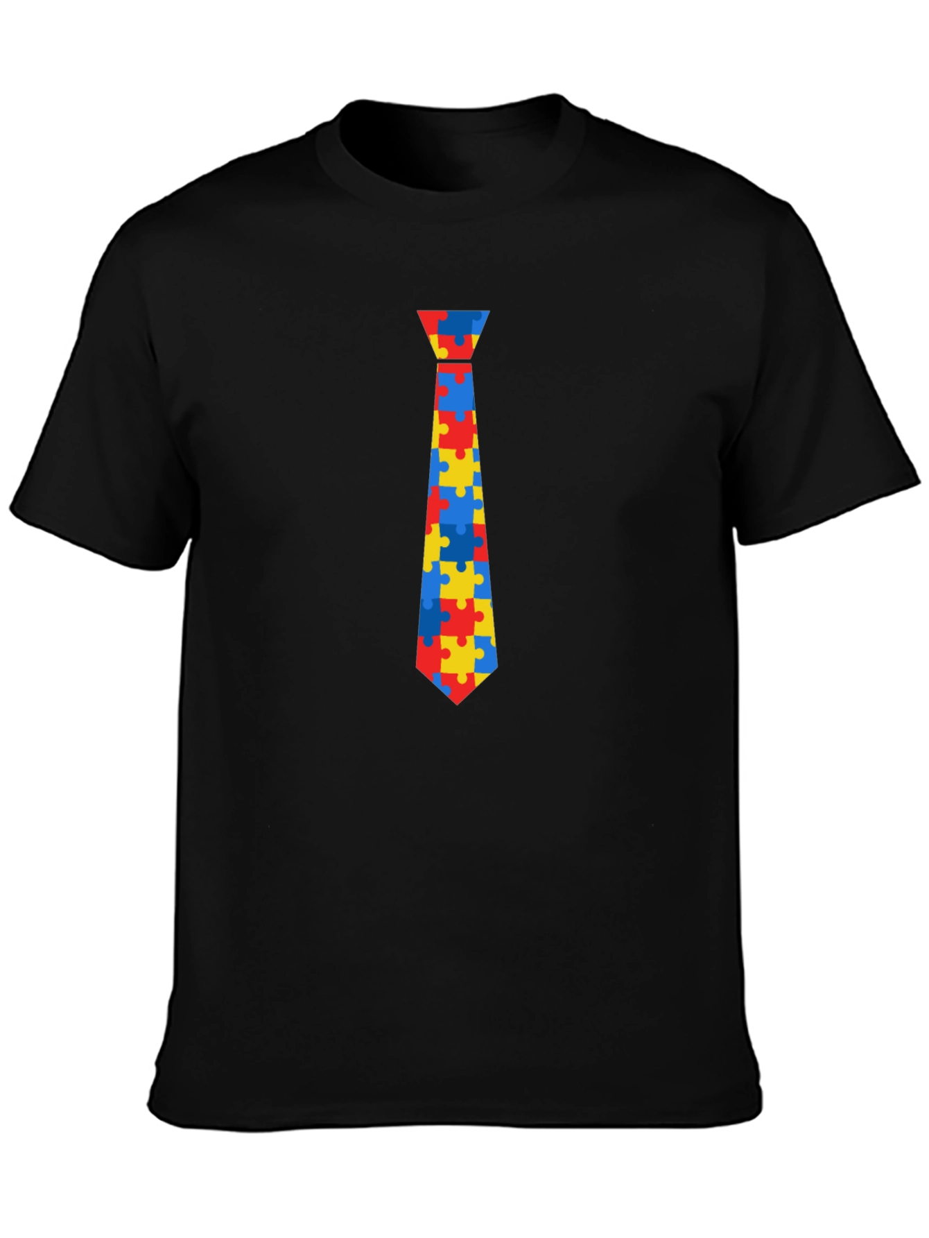 Autism Awareness Puzzle Tie Graphic Tee - Black