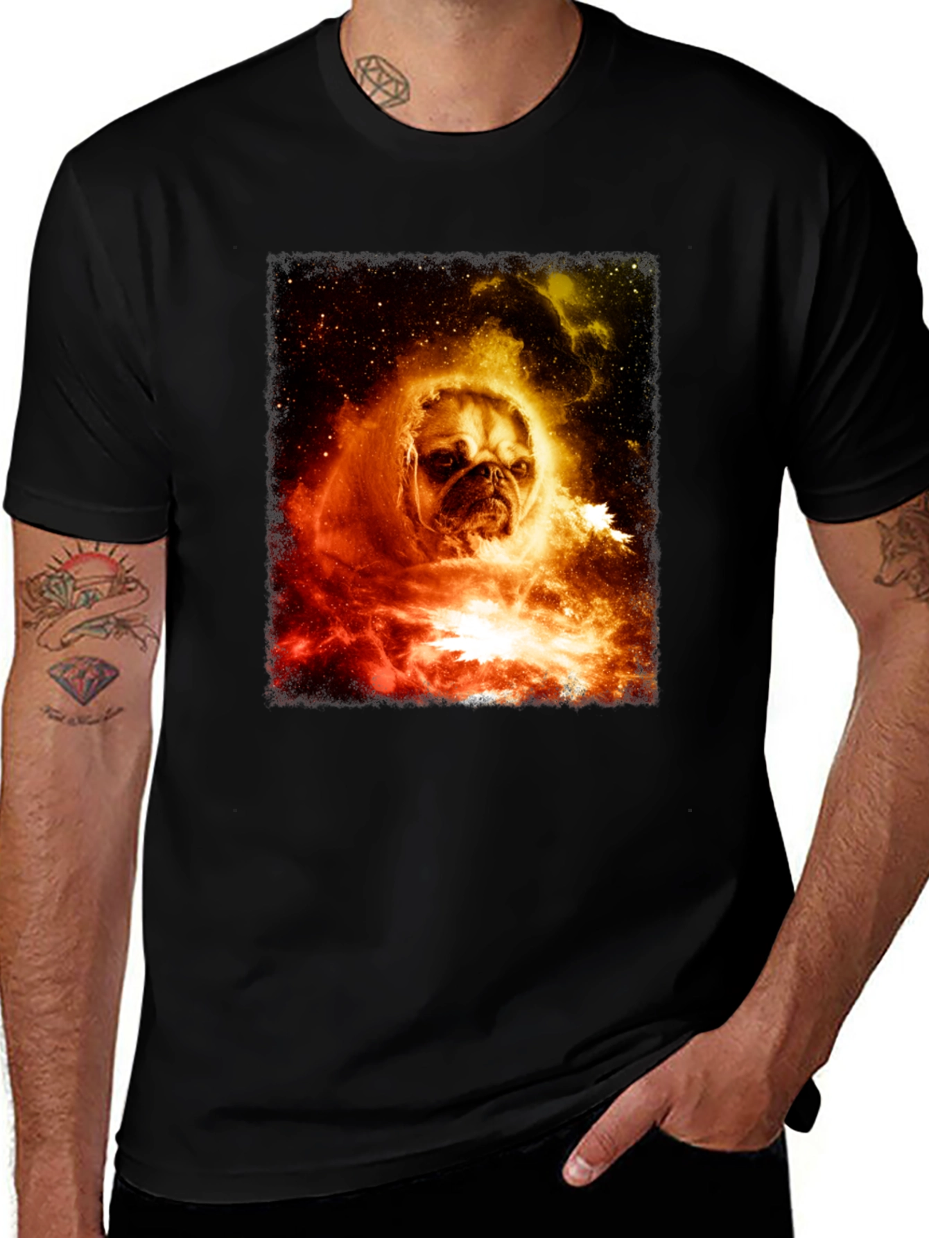 Cosmic Pug Graphic T-Shirt - Mens Black Tee