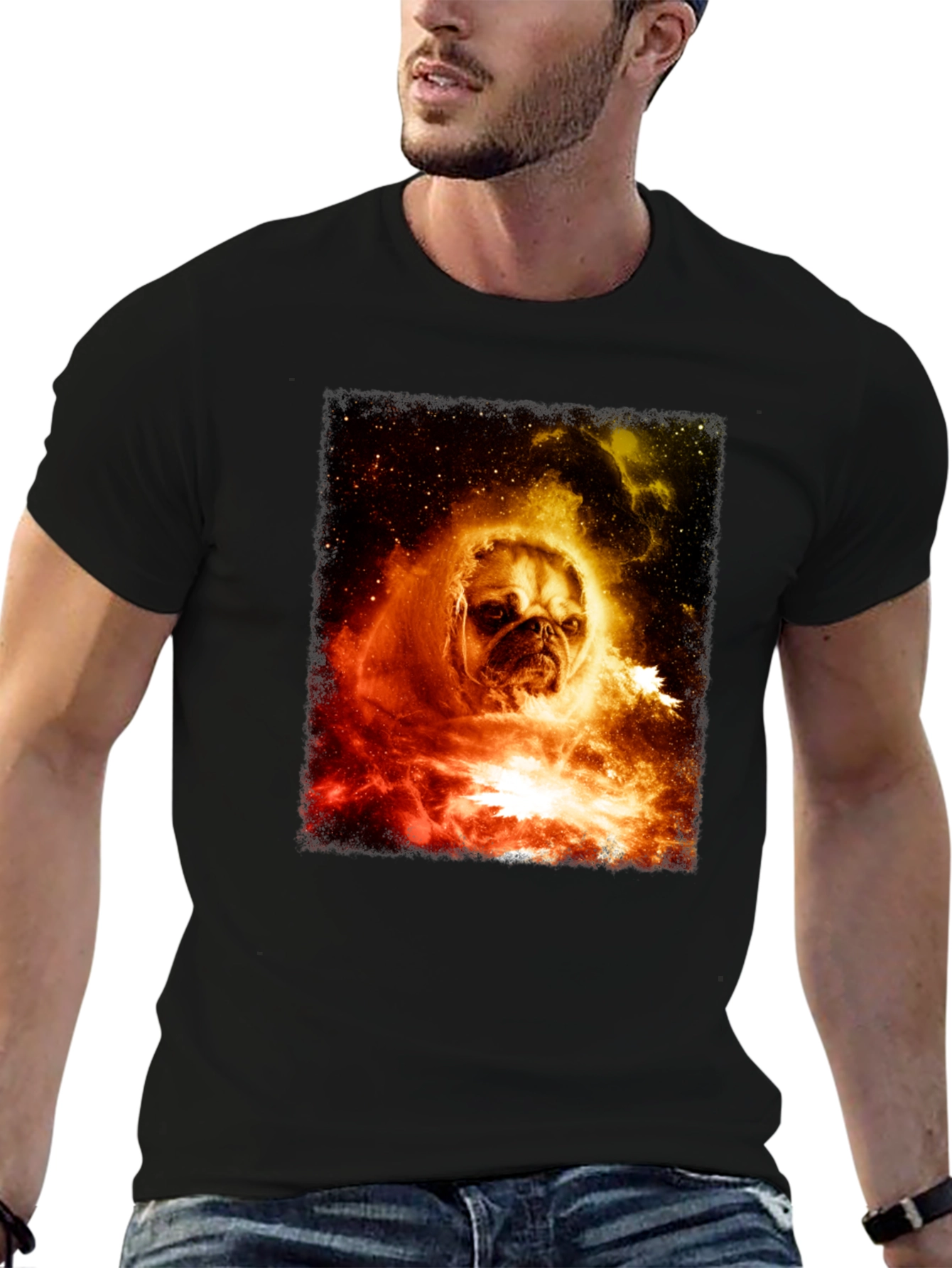 Cosmic Pug Graphic T-Shirt - Mens Black Tee